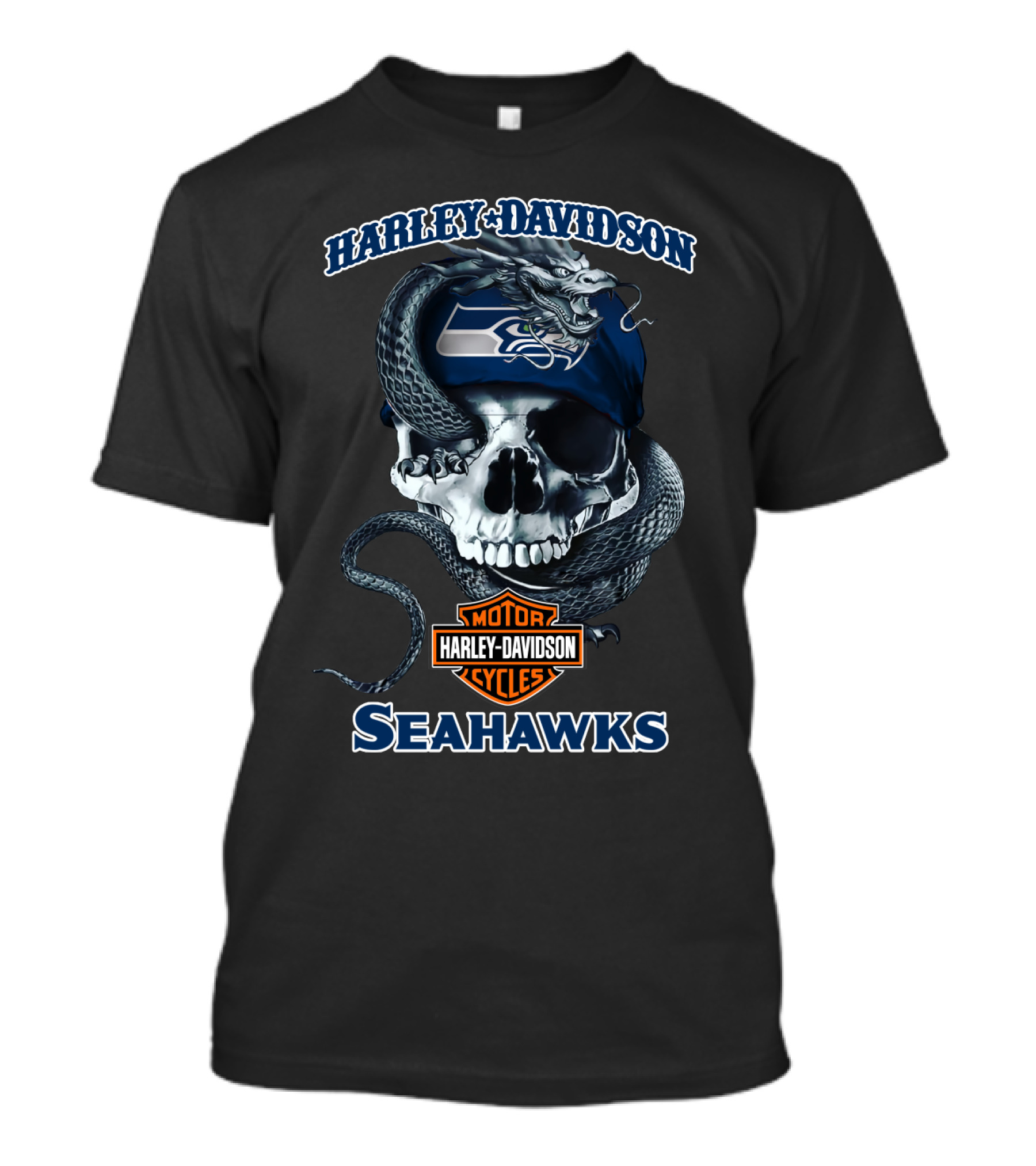 Harley Davidson Seattle Seahawks Skull And Snake T-Shirt
