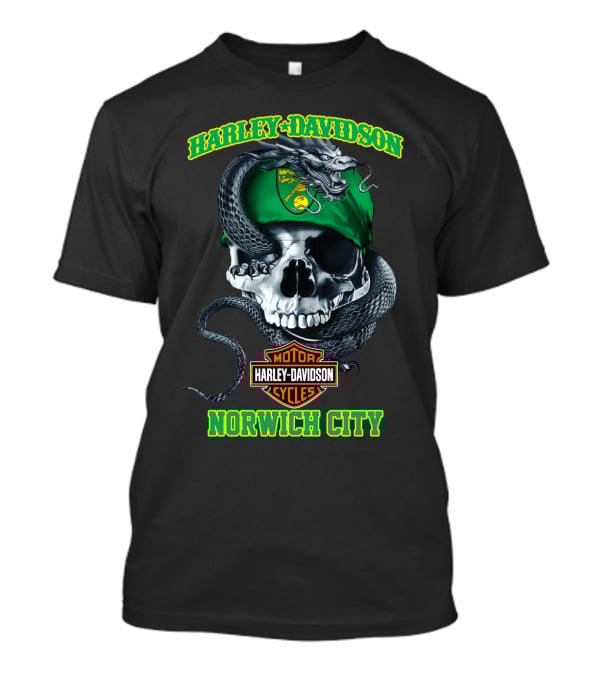 Harley Davidson Motor Cycles Skull Snake Norwich City T-Shirt