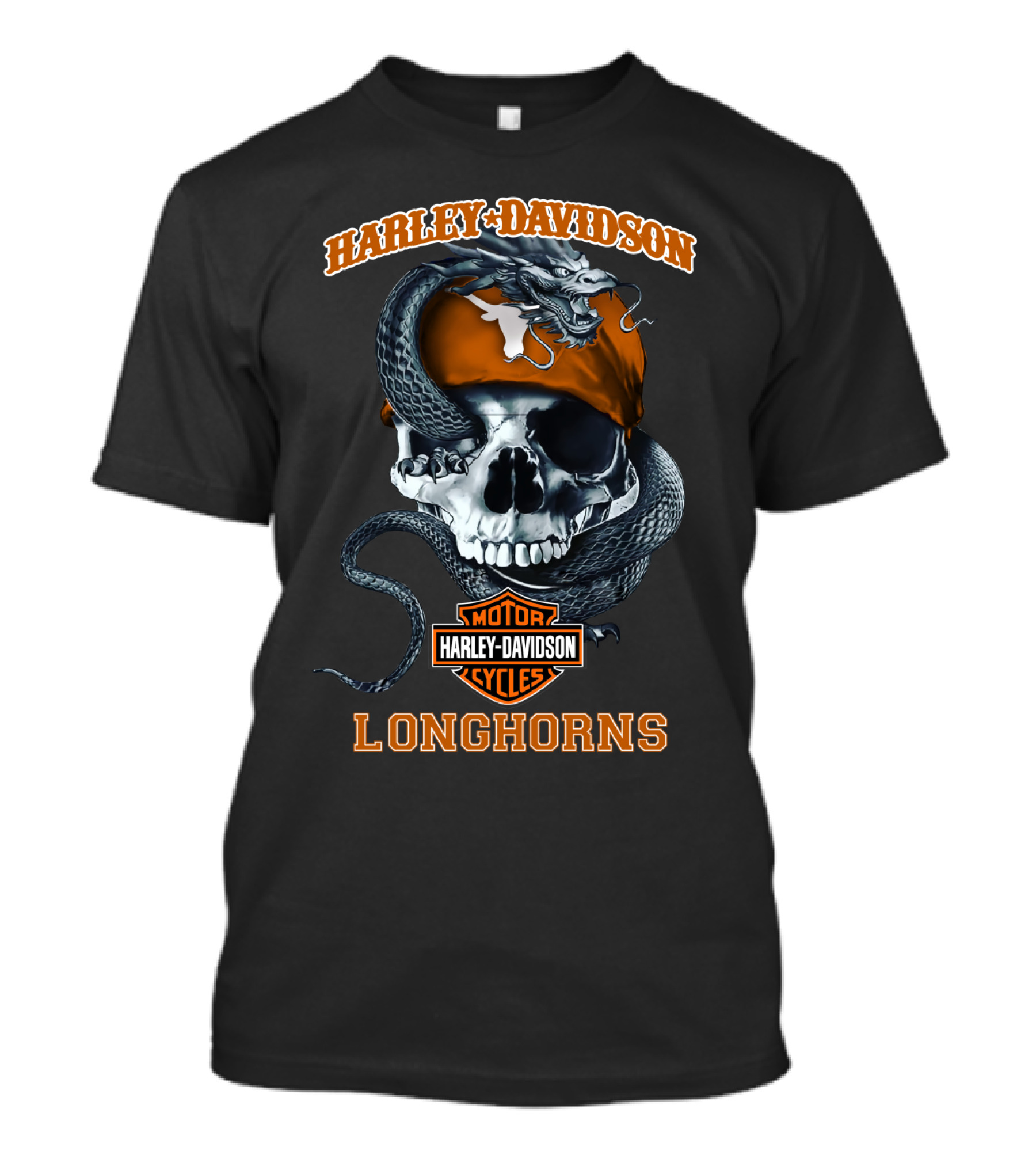 Harley Davidson Motorcycle Longhorns Skull And Snake T-Shirt