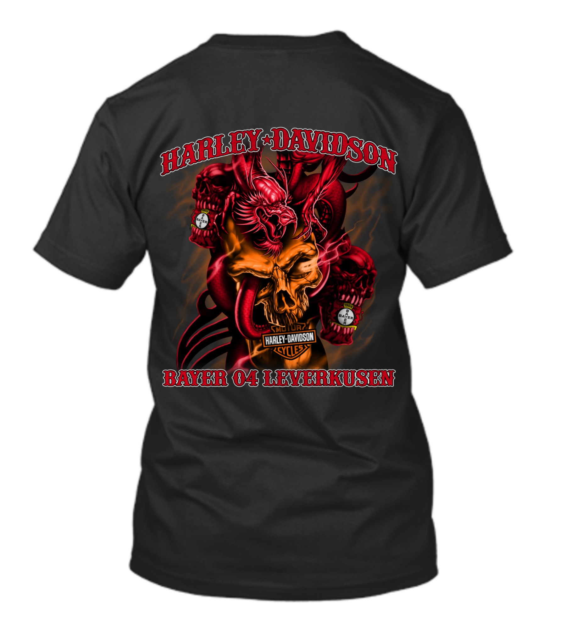 Harley Davidson Bayer 04 Leverkusen Skull Dragon T-Shirt