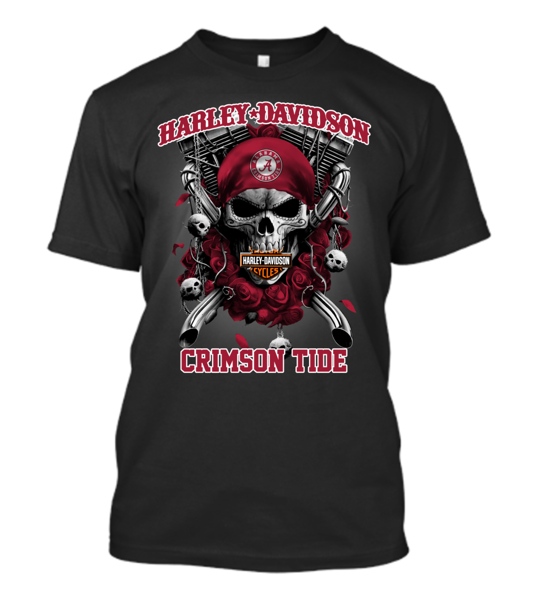 Harley Davidson Alabama Crimson Tide Skull And Roses T-Shirt