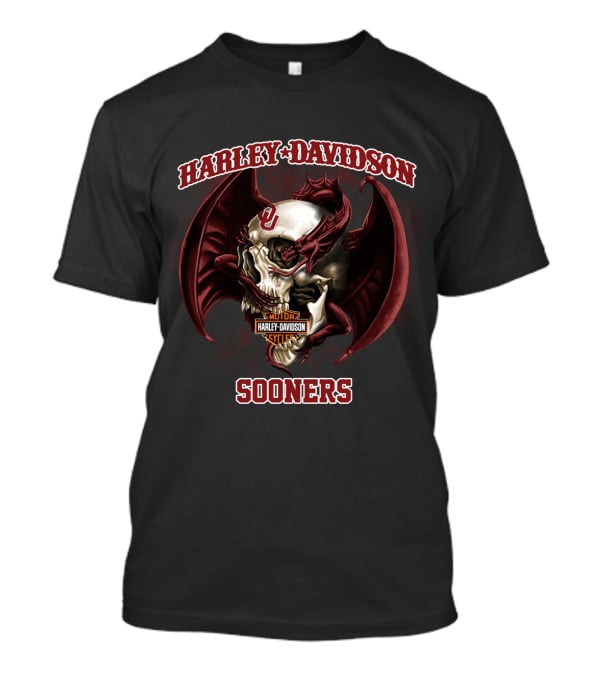 Harley Davidson Sooners Skull With Wings And Oklahoma T-Shirt