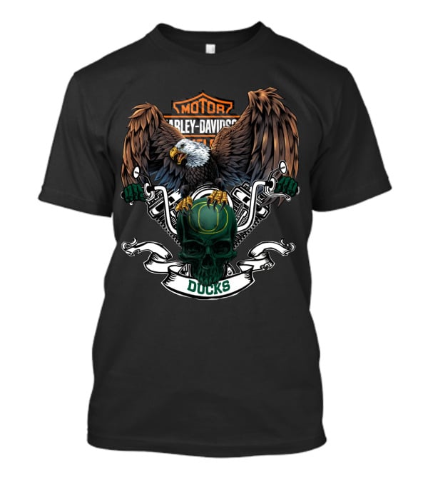 Oregon Ducks Harley Davidson Eagle And Skull T-Shirt