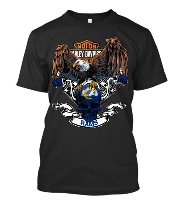 Harley Davidson Motorcycles Eagle With Los Angeles Rams Skull T-Shirt