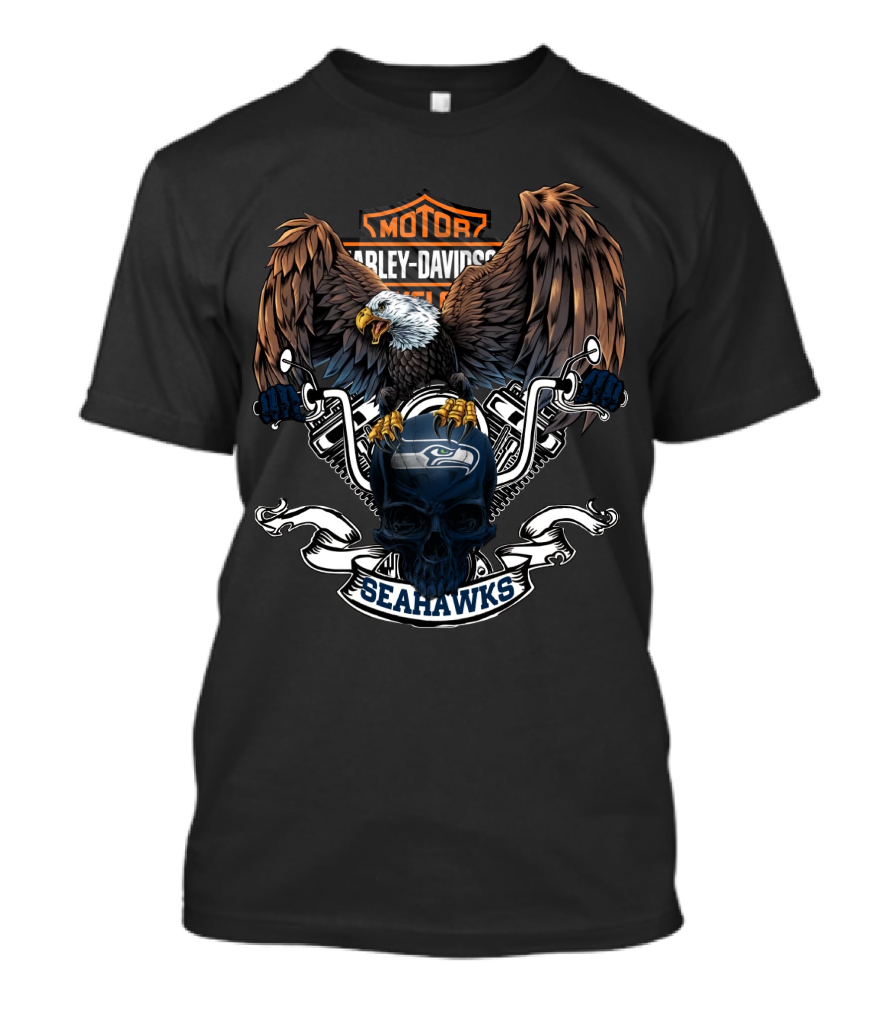 Harley Davidson Motor Cycles Eagle Skull Seahawks Nfl T-Shirt