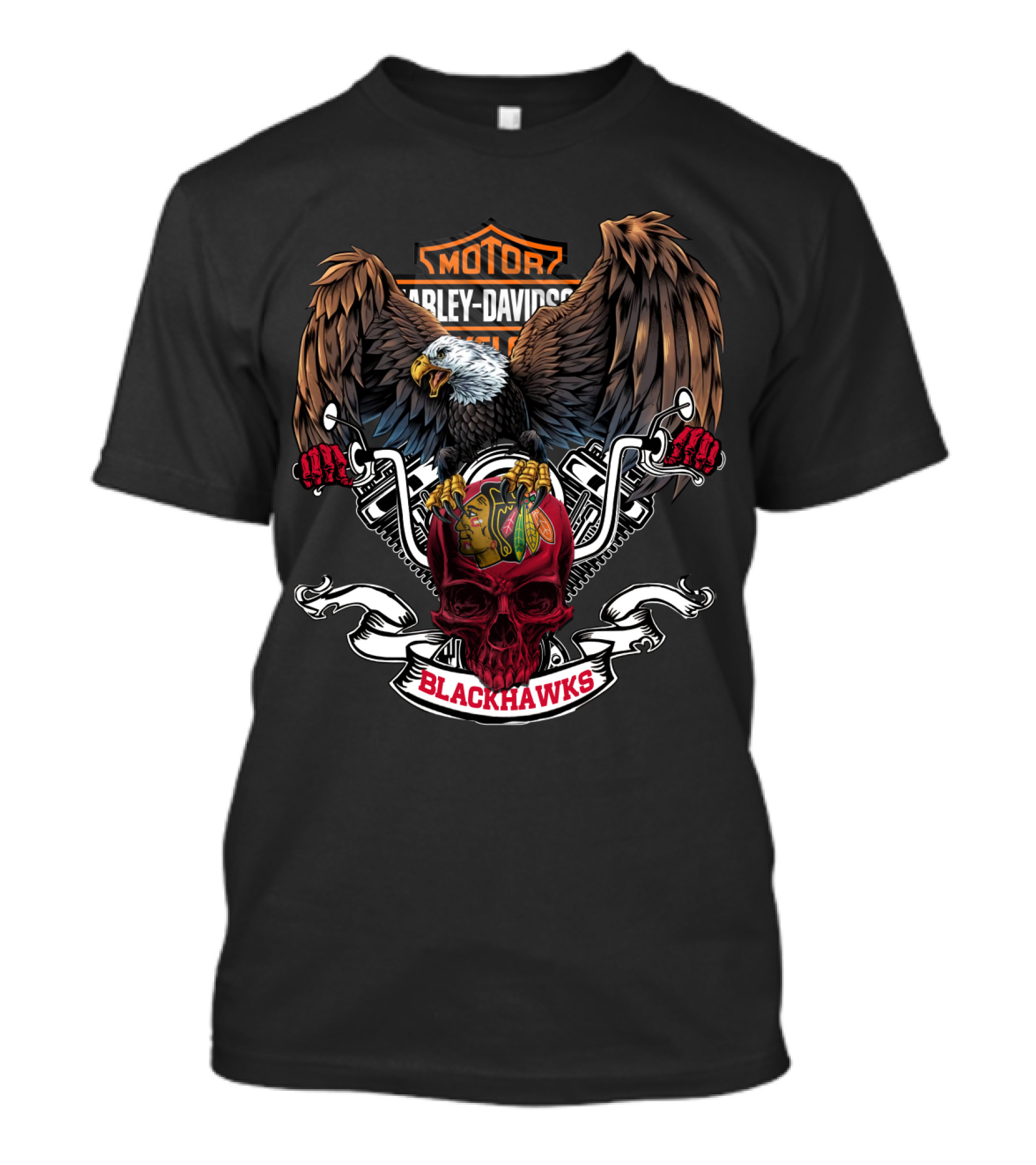 Harley Davidson Nhl Chicago Blackhawks Eagle Skull T-Shirt