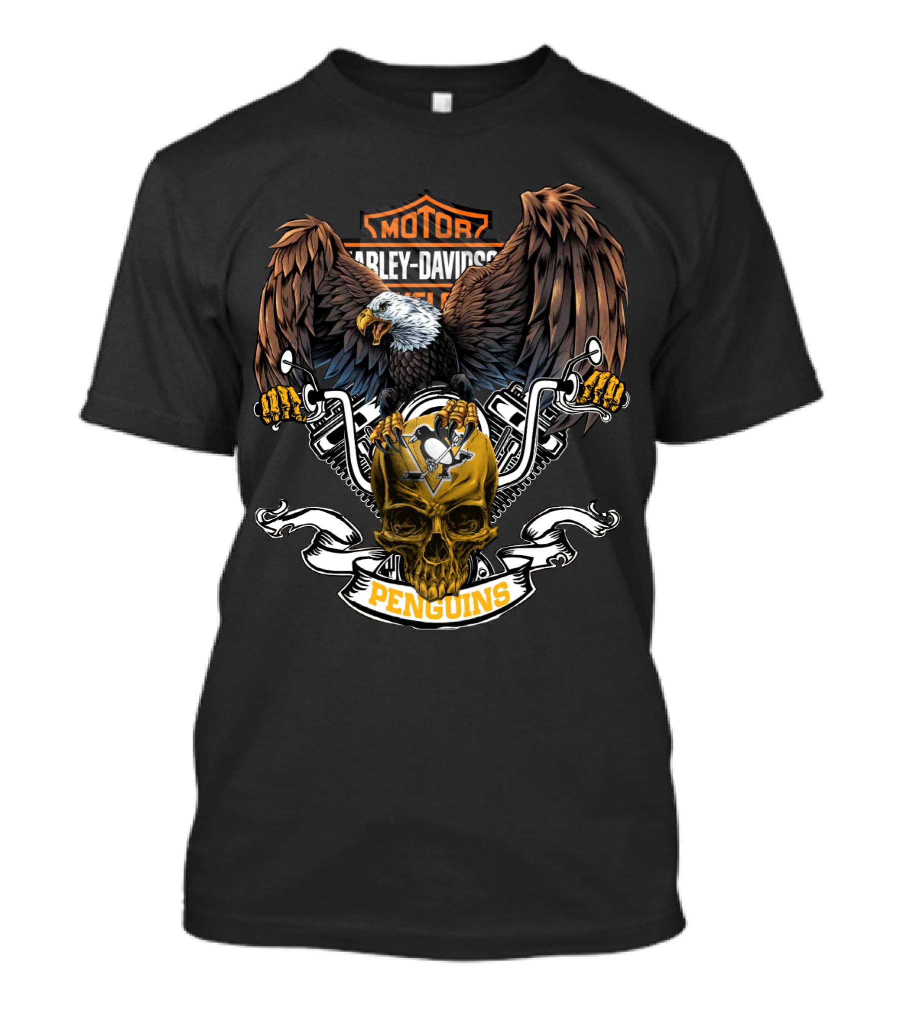 Harley Davidson Pittsburgh Penguins Eagle Skull Nhl 87 T-Shirt