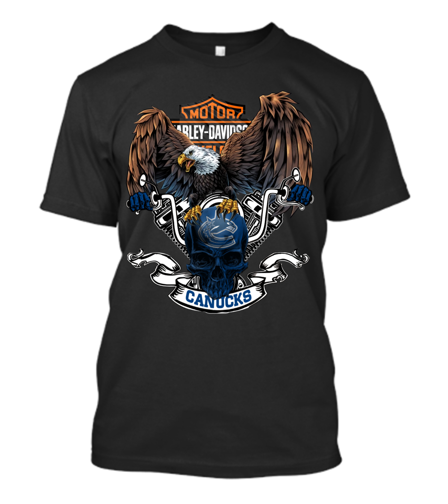 Motor Harley Davidson Eagle Nhl Vancouver Canucks Skull T-Shirt