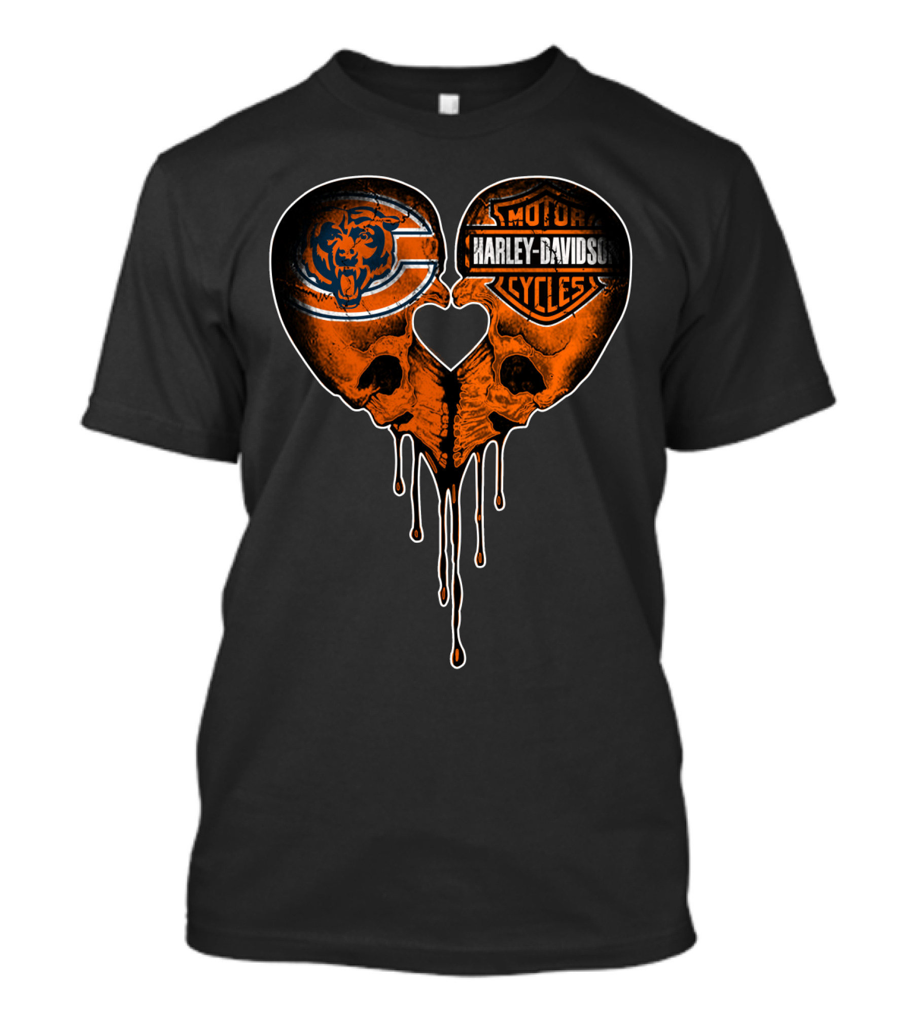 Chicago Bears Harley Davidson Skull Heart Dripping Ink T-Shirt