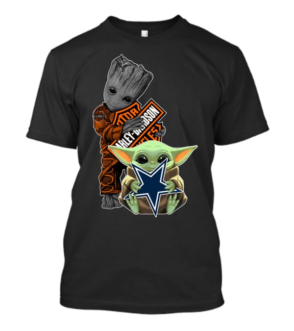 Groot Harley Davidson Dallas Cowboys Baby Yoda T-Shirt