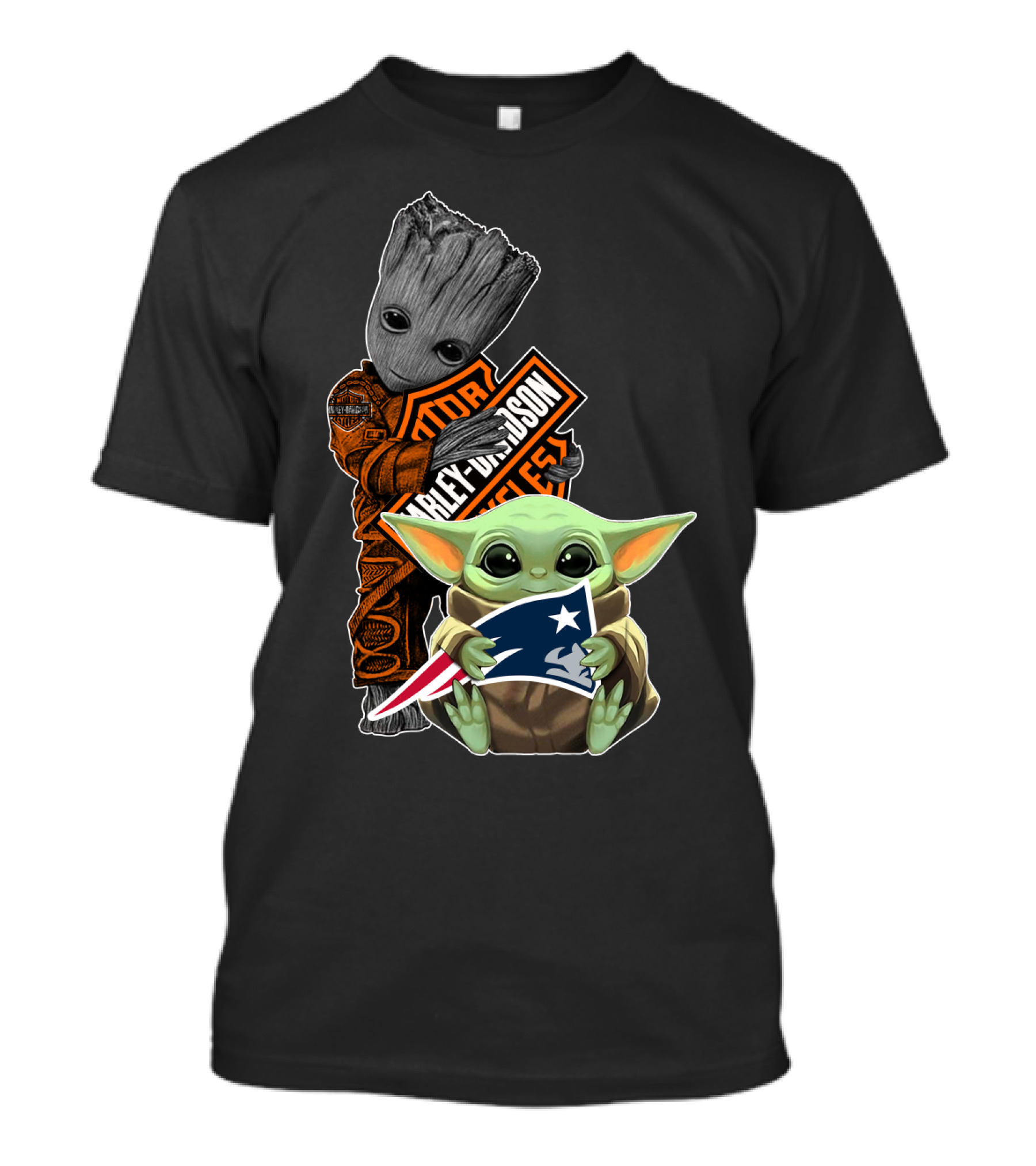 Groot Harley Davidson Baby Yoda Patriots T-Shirt
