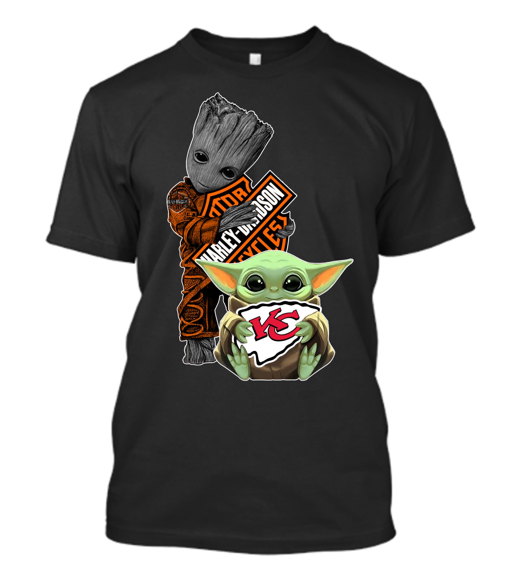 Groot Harley Davidson Logo Baby Yoda Kansas City Chiefs T-Shirt
