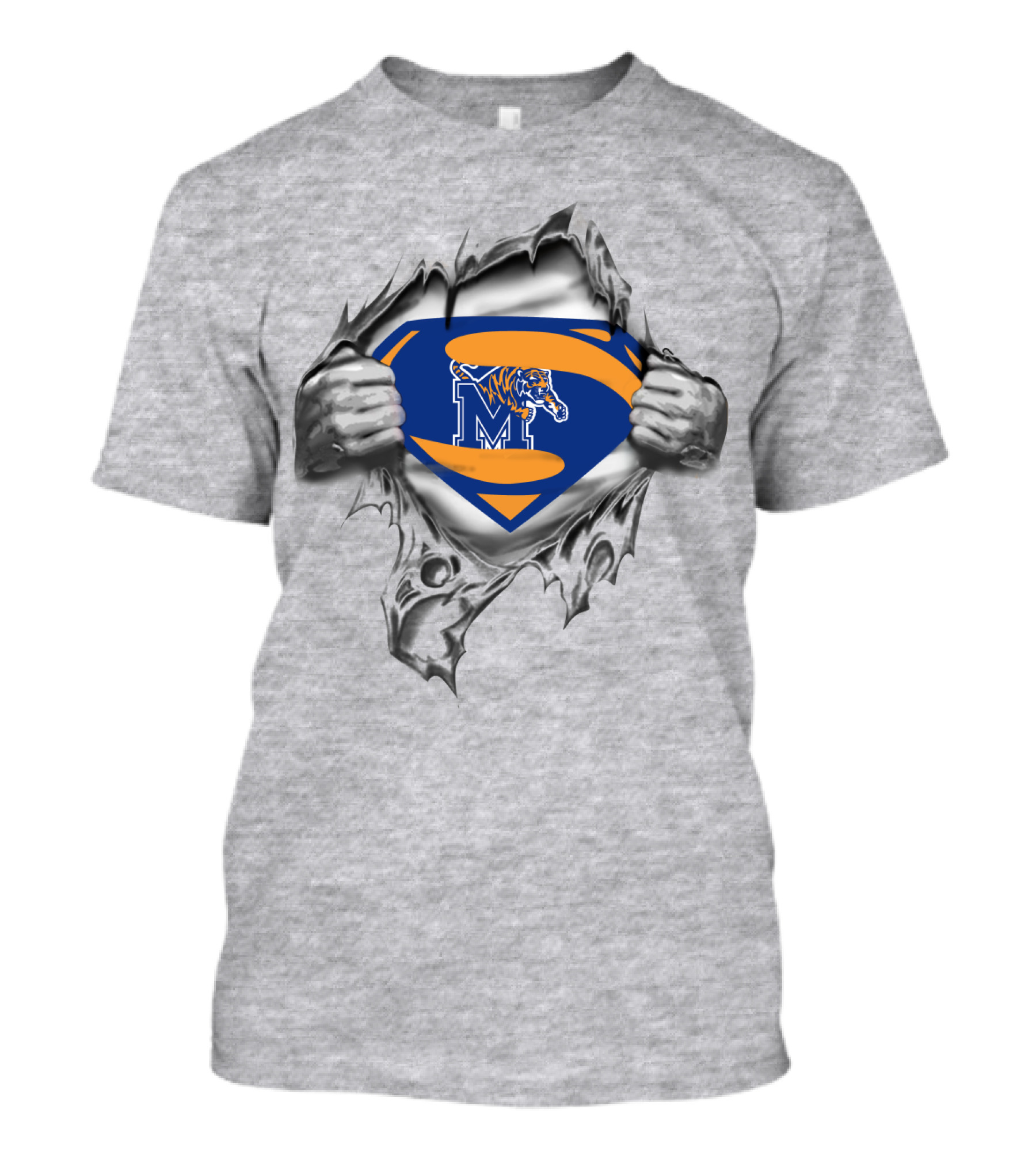 Memphis Tigers Superhero Shield M Logo Torn Reveal T-Shirt