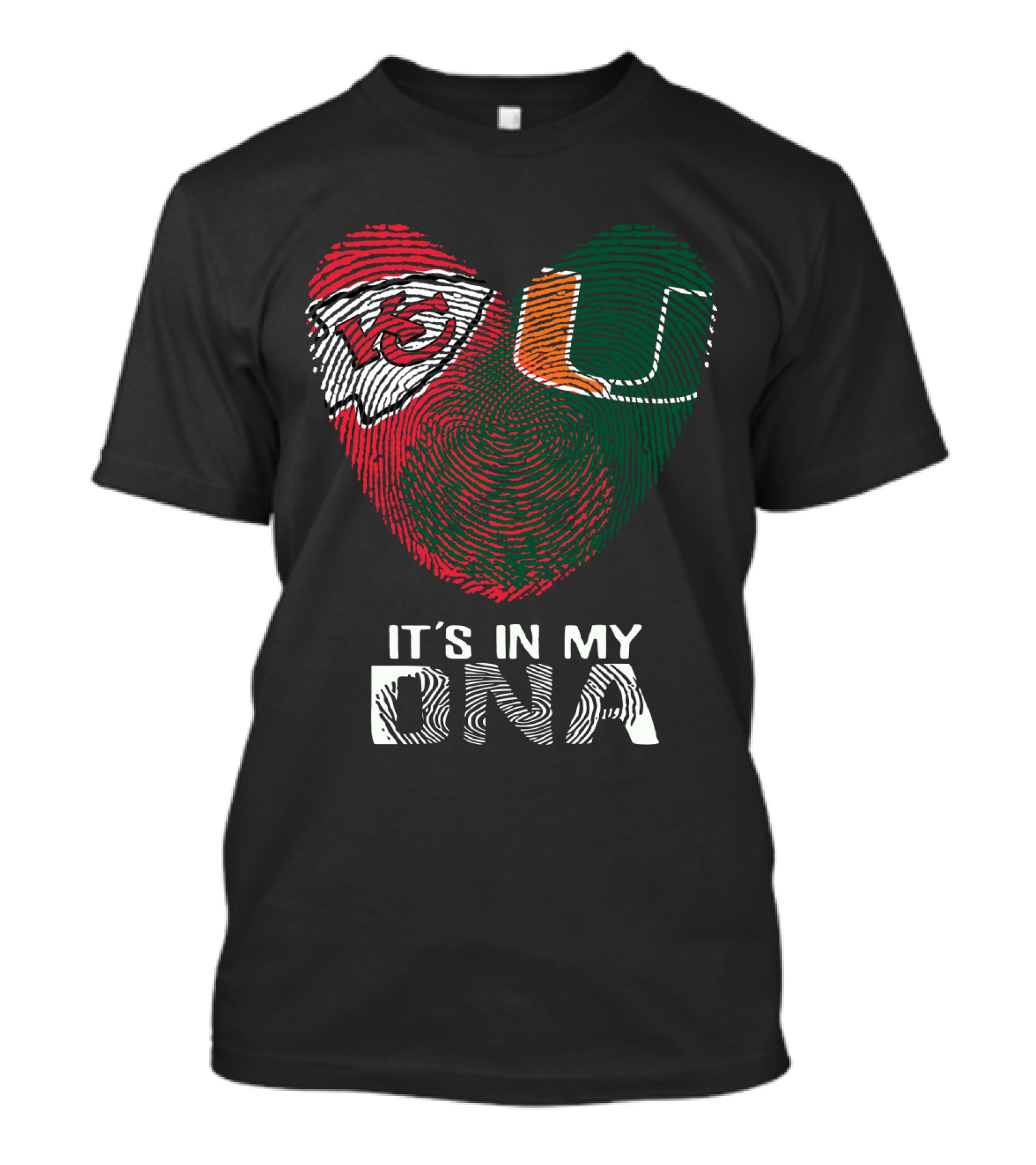 Kansas City Chiefs Miami Hurricanes It's In My Dna Fingerprint Heart T-Shirt
