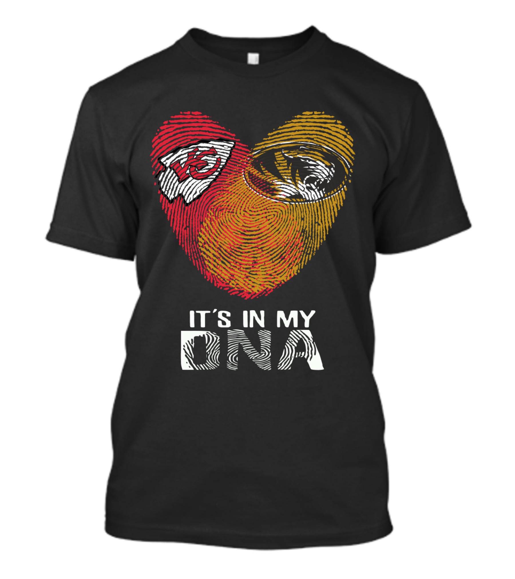 Chiefs Missouri Tigers It's In My Dna Fingerprint Heart T-Shirt