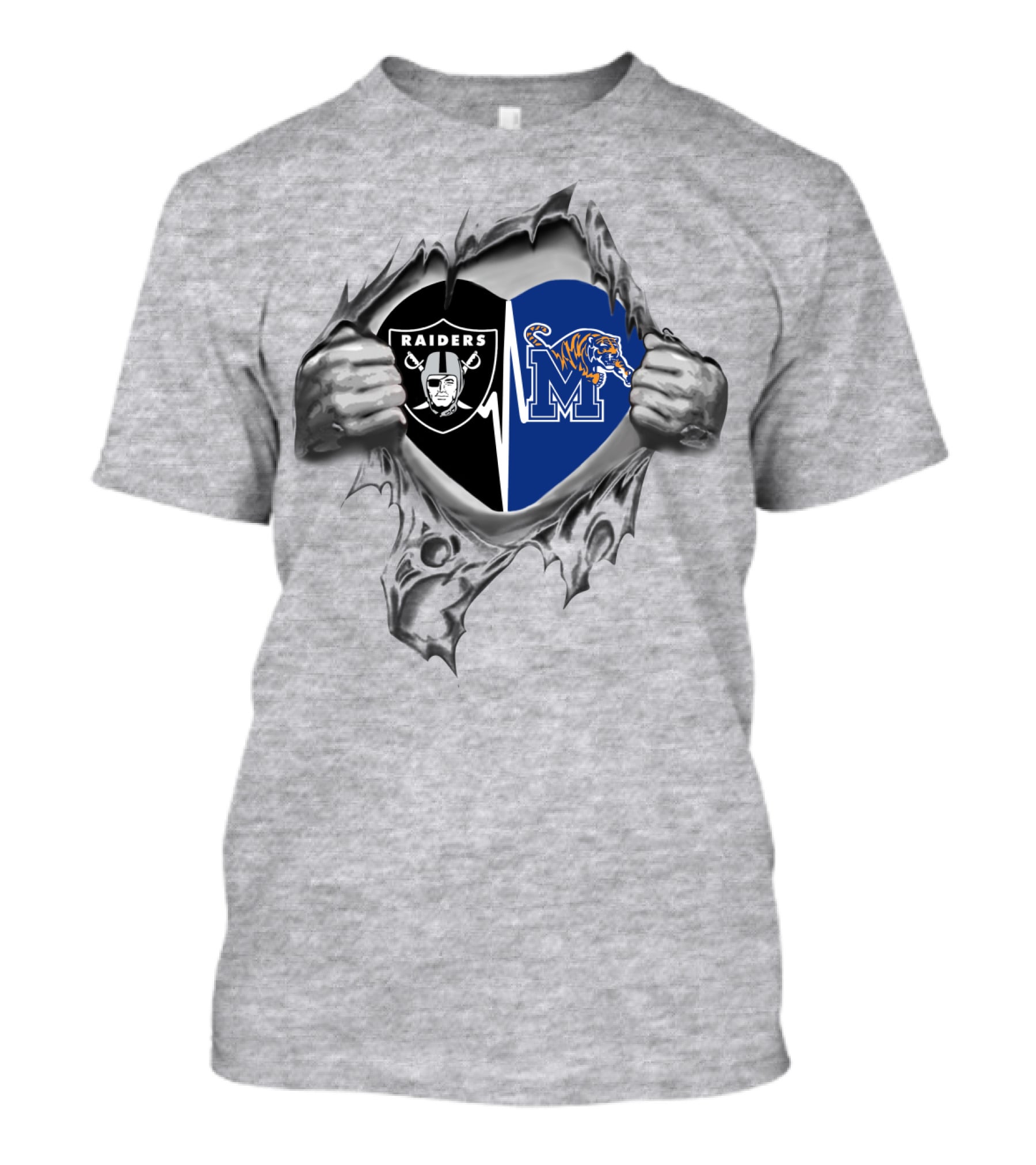 Raiders And Memphis Tigers Torn Heart T-Shirt