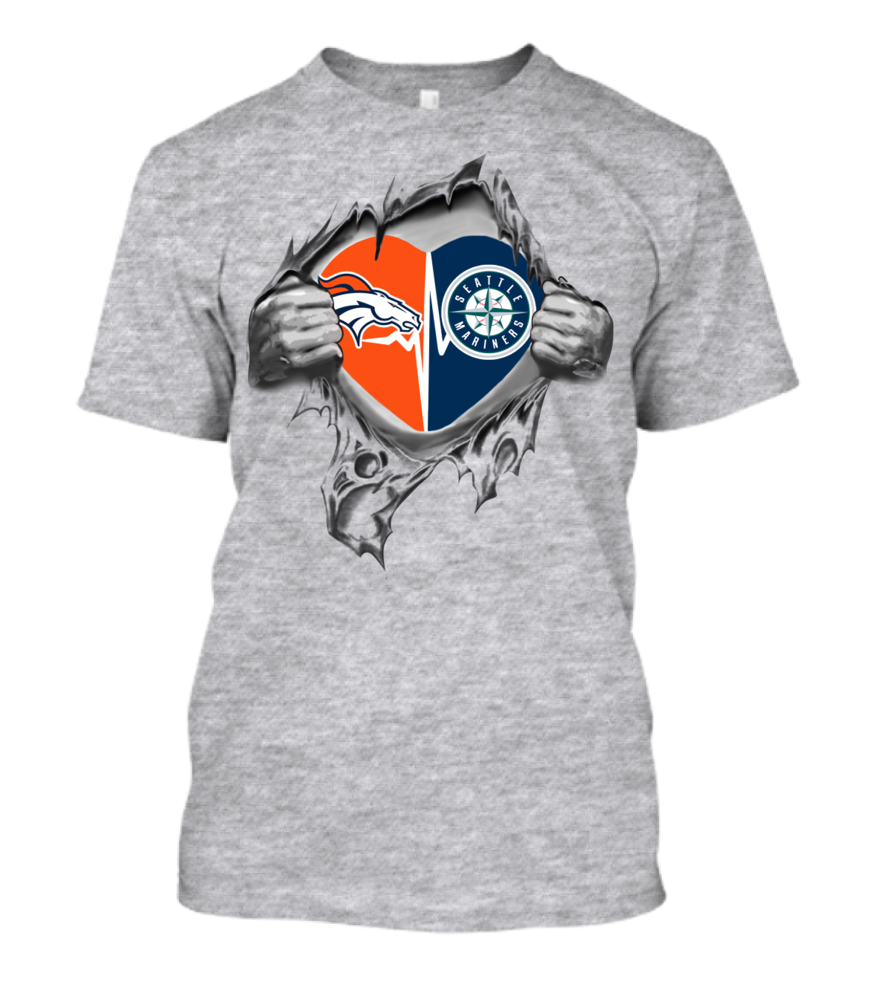Broncos Seattle Mariners Heart Logo Tear T-Shirt