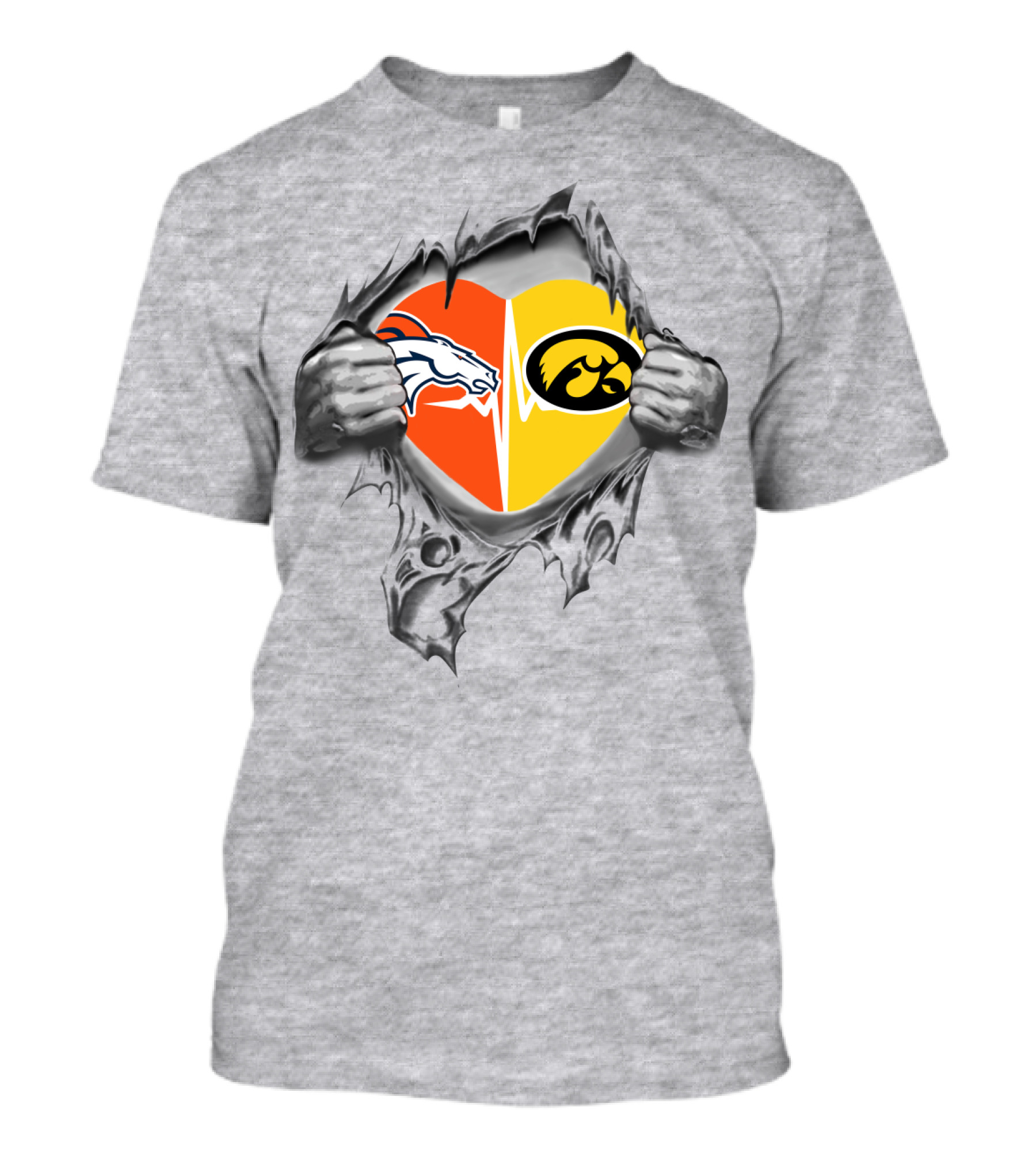 Broncos And Iowa Hawkeyes Heart T-Shirt