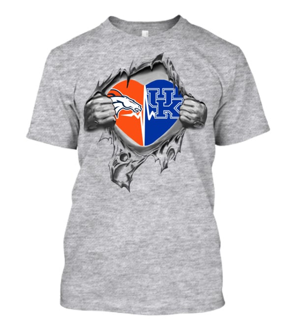Broncos Kentucky Heart Torn Open Uk Wildcats Broncos Fans T-Shirt