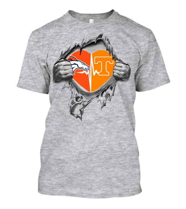 Broncos Horse Tennessee T Heart Logo Split With Hands And Rip Effect T-Shirt