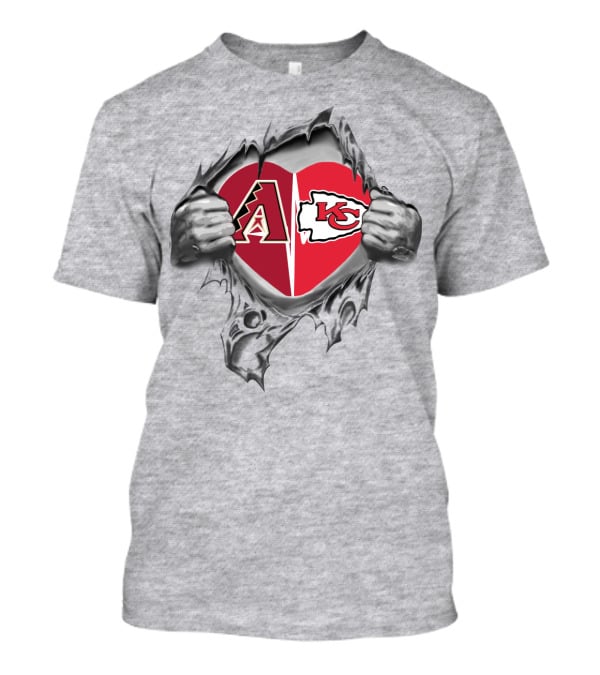 Chiefs Diamondbacks Heart Logo Hands Rip Football Baseball Fans T-Shirt