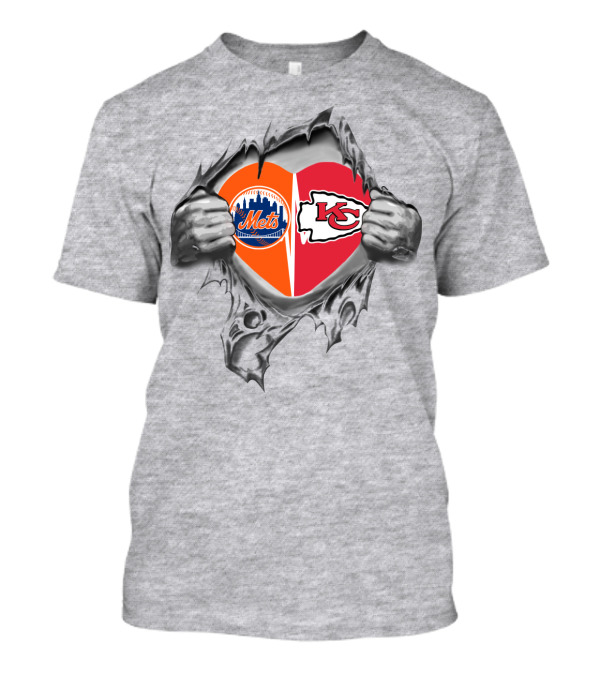 Chiefs And Mets Heart Symbol Split T-Shirt