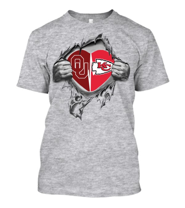 OU Sooners And Kansas City Chiefs Heart Icon Revealed T-Shirt