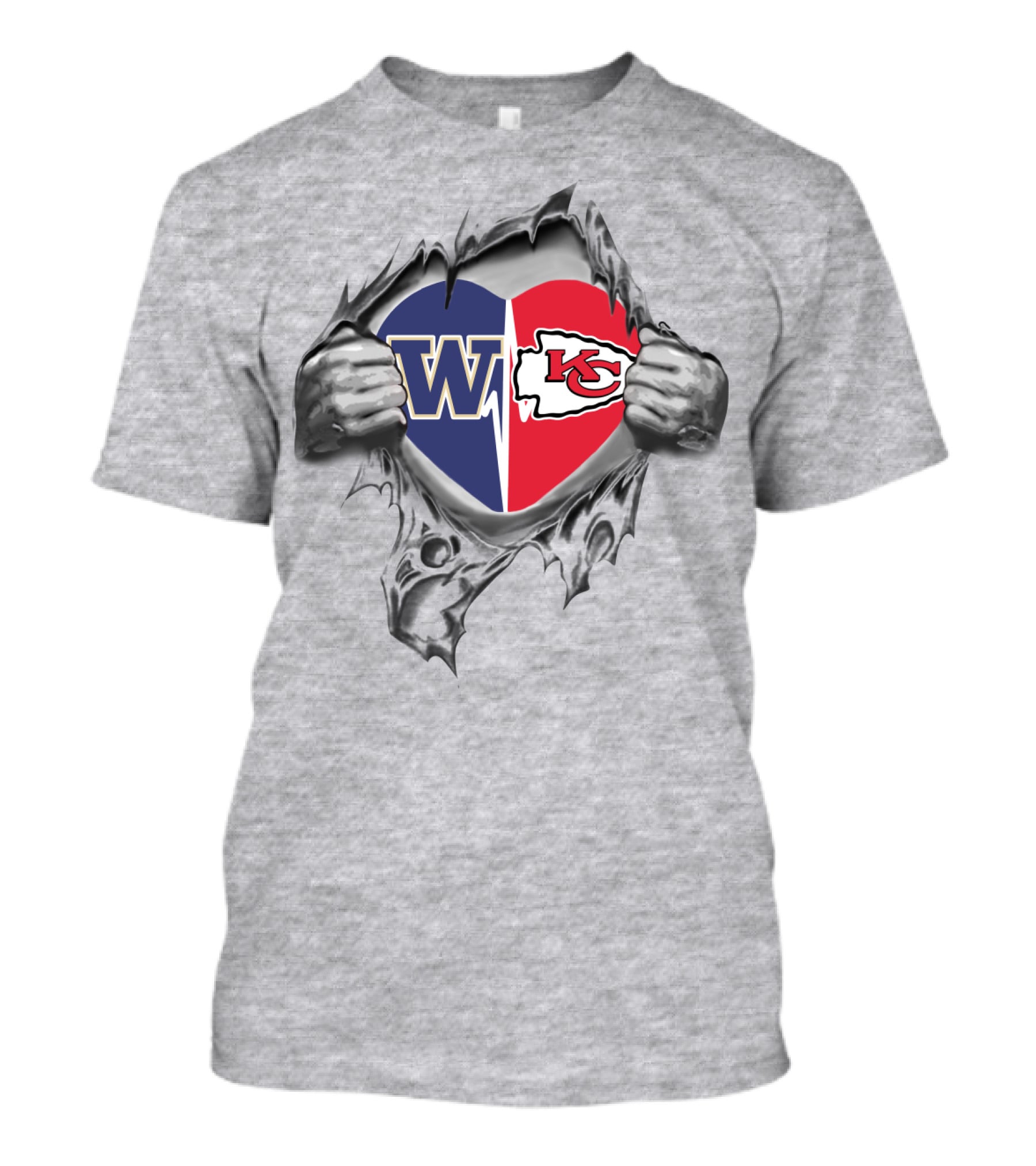 Chiefs Huskies Heart Split With W KC T-Shirt