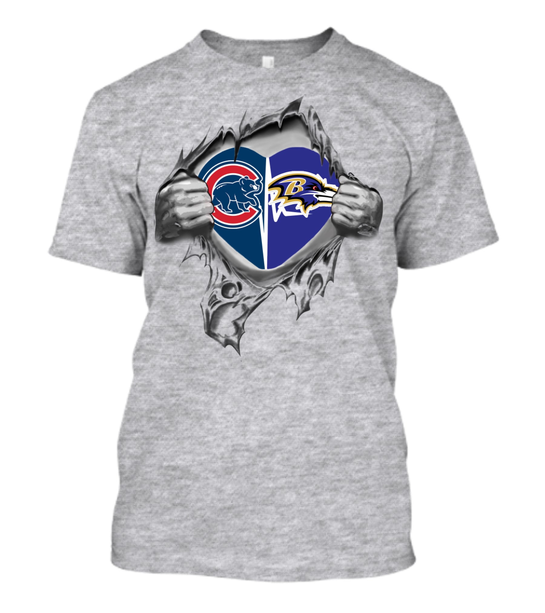 Cubs Ravens Heart Symbol Logo Collaboration Peeling Effect T-Shirt
