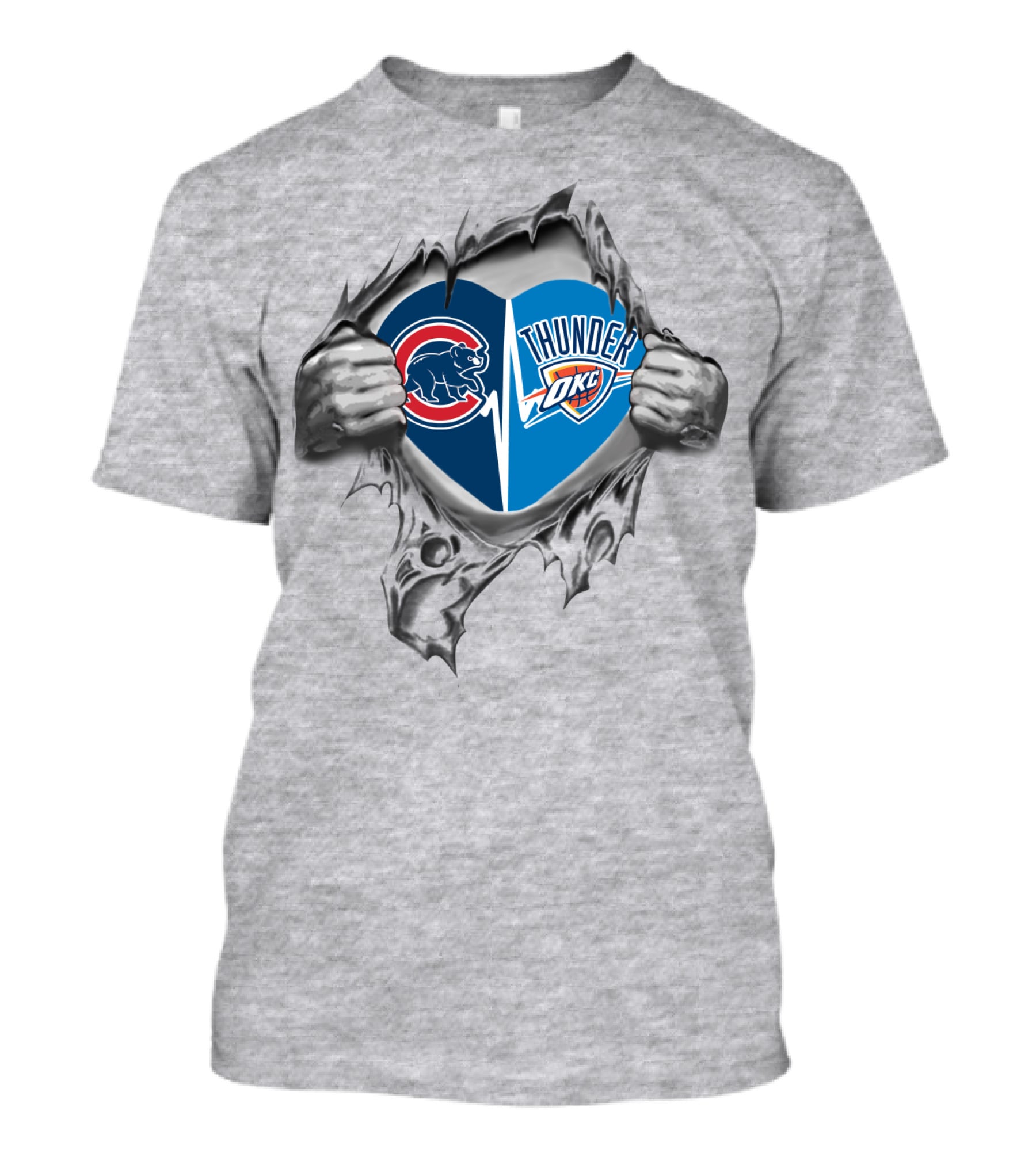 Cubs Thunder Okc It's In My Heart Iconic Logos Tear-Through T-Shirt