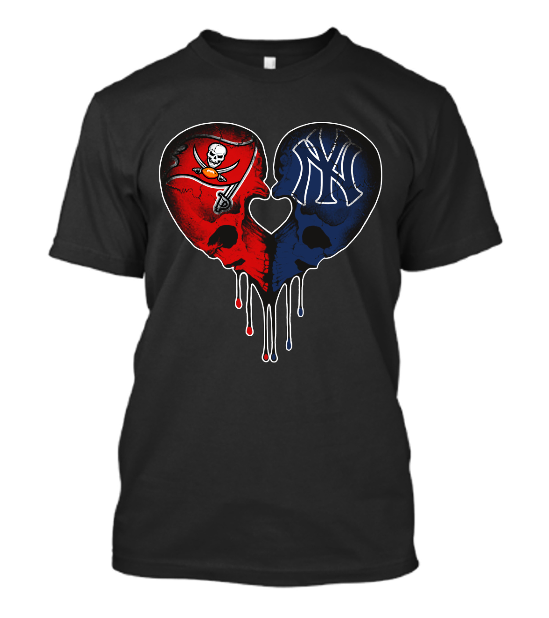 Buccaneers Yankees Skull Heart Fusion T-Shirt