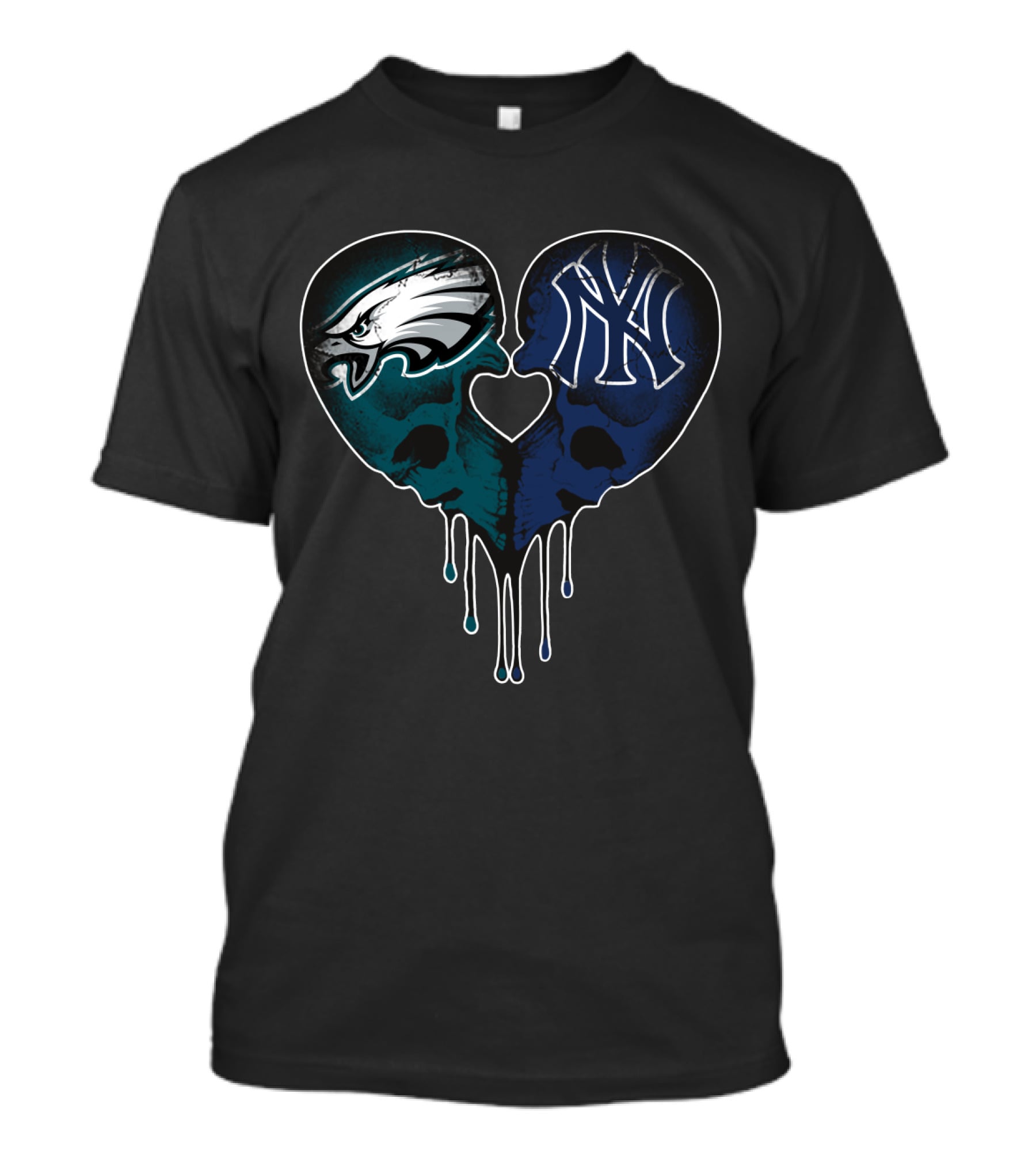 Eagles Yankees Skull Love Heart Drip T-Shirt