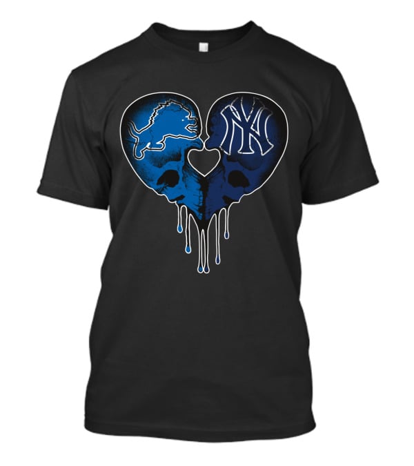 Detroit Lions New York Yankees Skull Heart Fusion T-Shirt