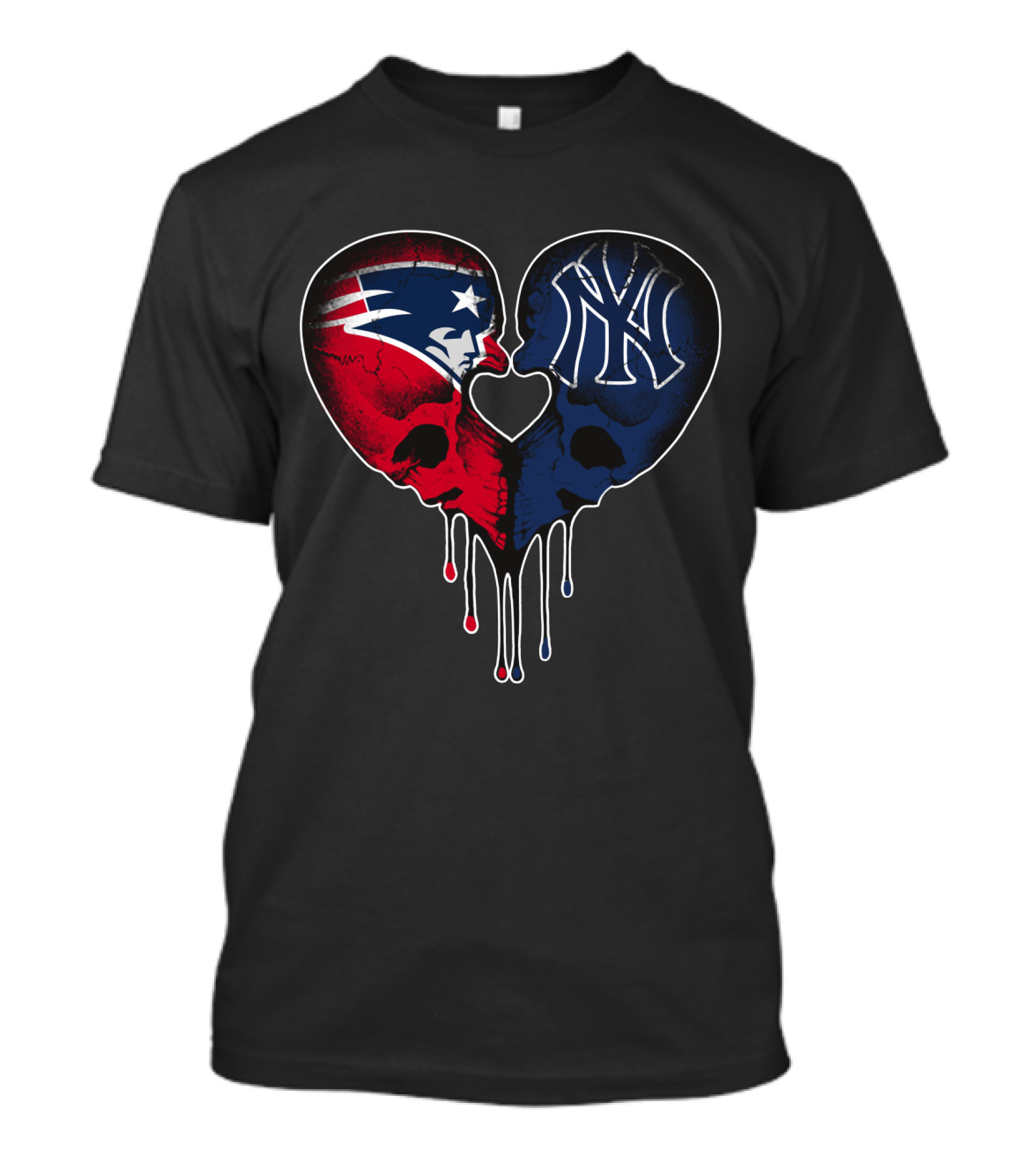 Patriots Yankees Skull Heart Fusion T-Shirt