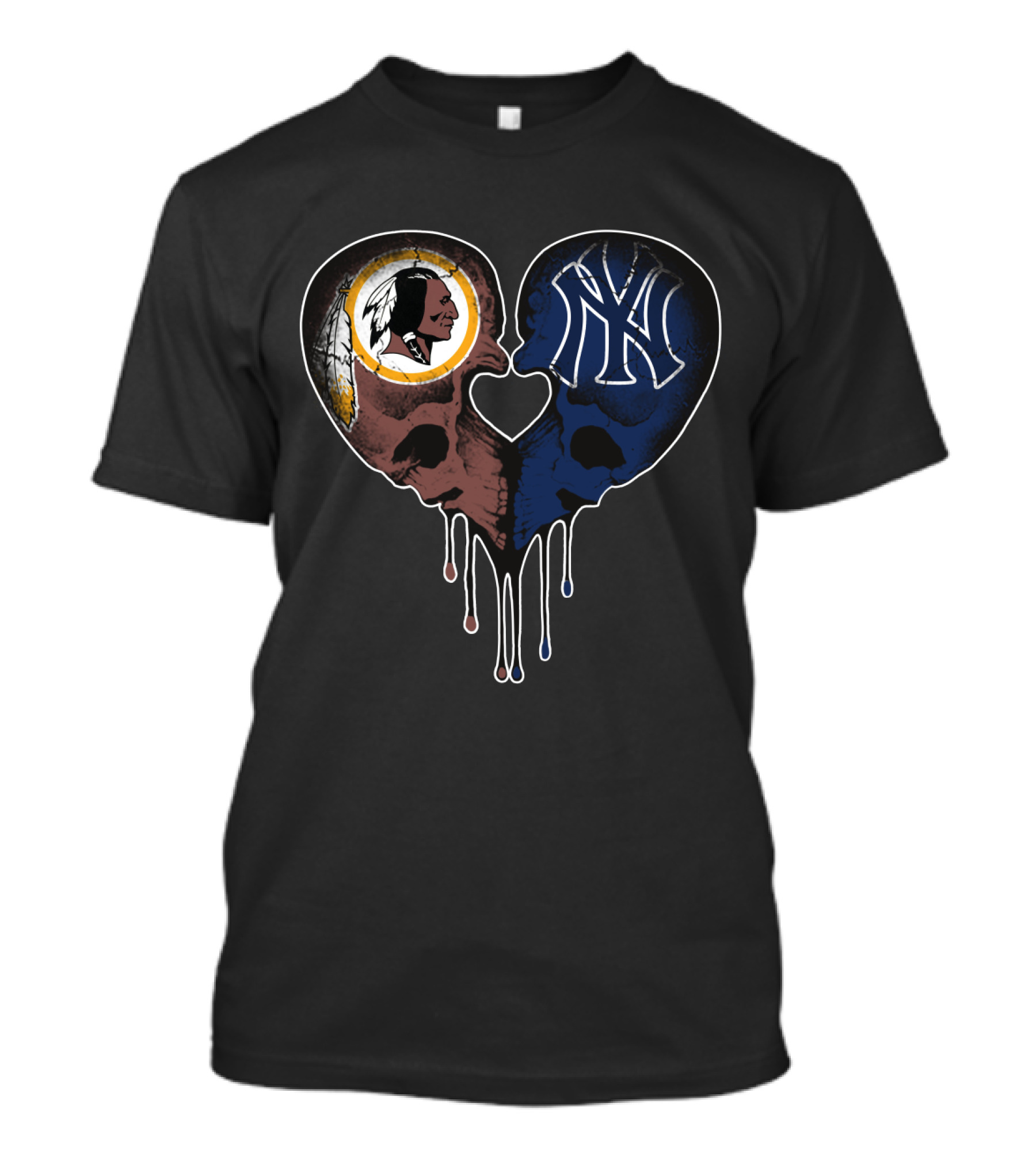 Redskins Yankees Skull Heart Dripping Elements T-Shirt