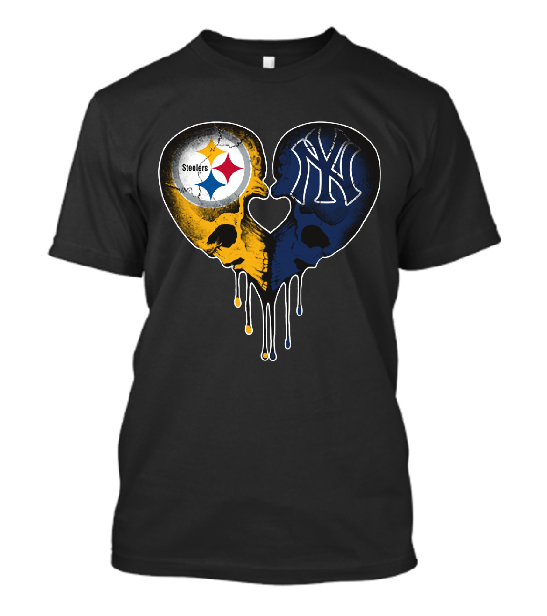Steelers Yankees Skull Heart Fusion Love T-Shirt