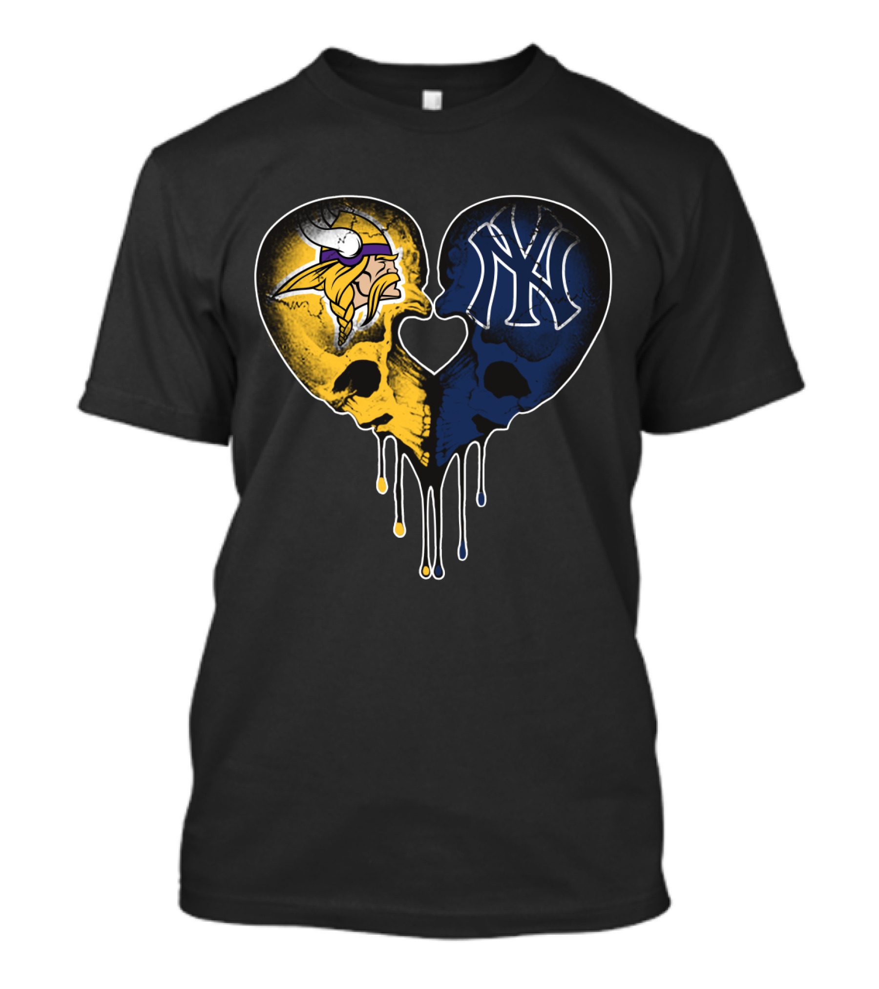 Vikings Yankees Skull Heart Love T-Shirt