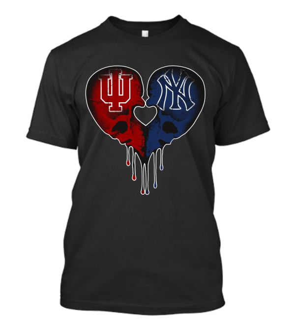 Yankees Hoosiers Skull Heart Dripping Love T-Shirt