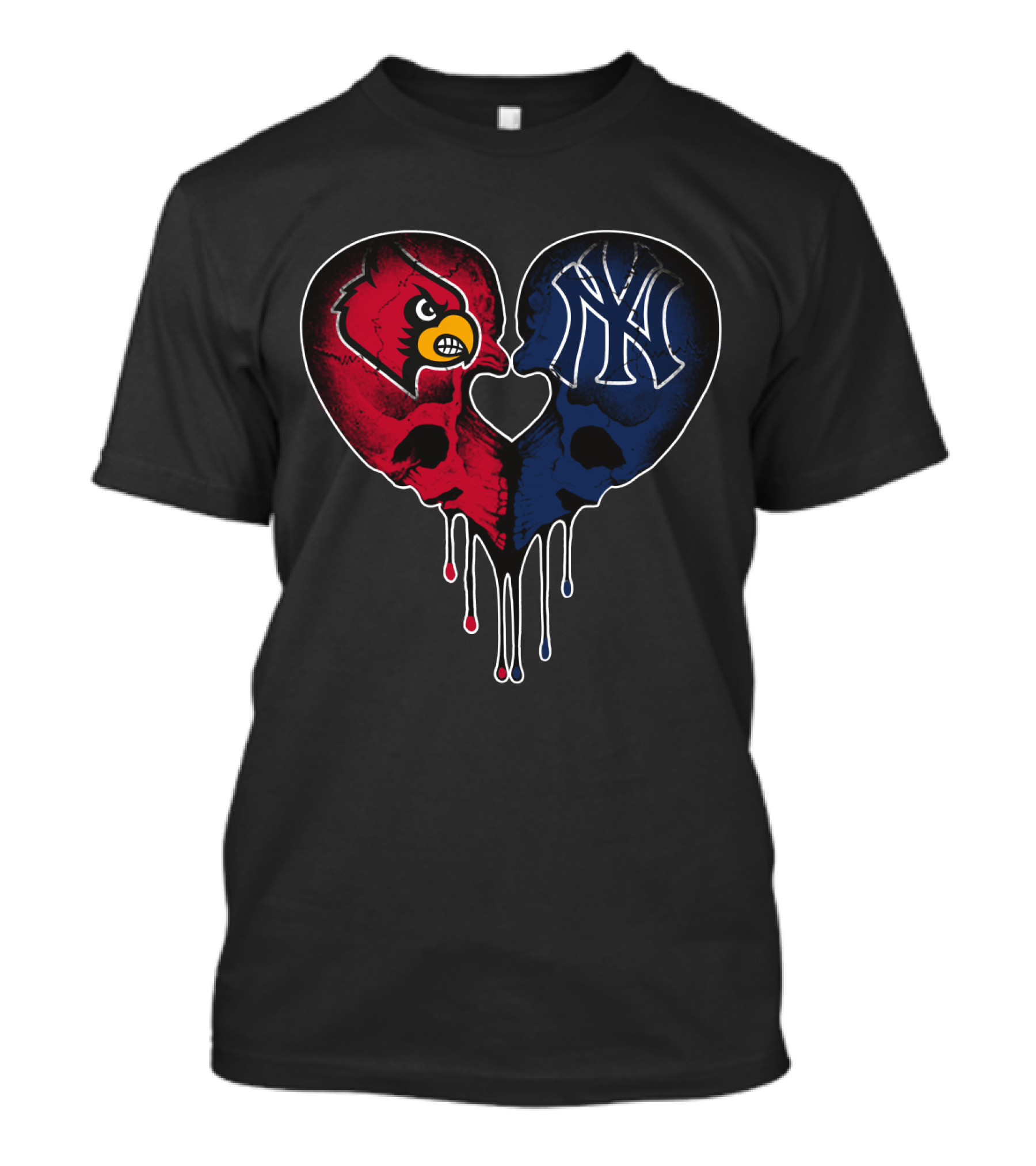 Yankees Louisville Cardinals Skull Heart Fusion T-Shirt