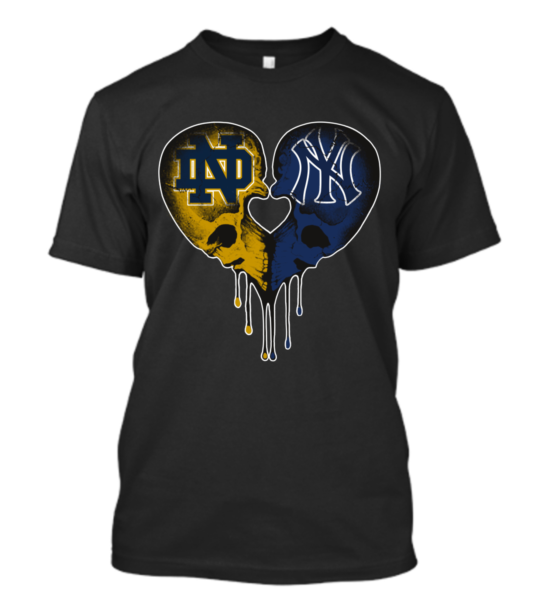 Notre Dame Yankees Dripping Skull Heart Love T-Shirt