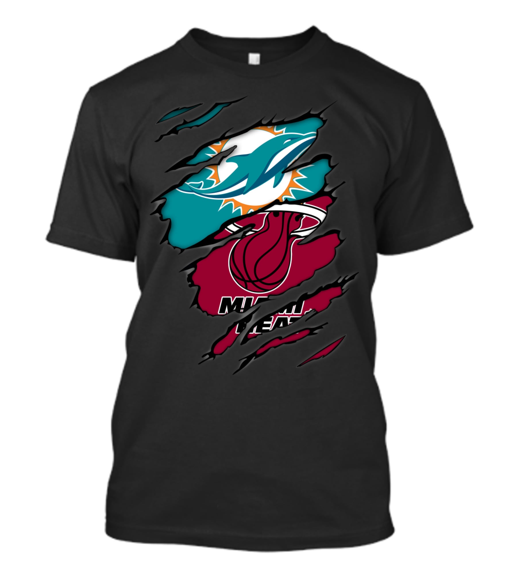 Miami Dolphins Miami Heat Crossover Collaboration Logos T-Shirt