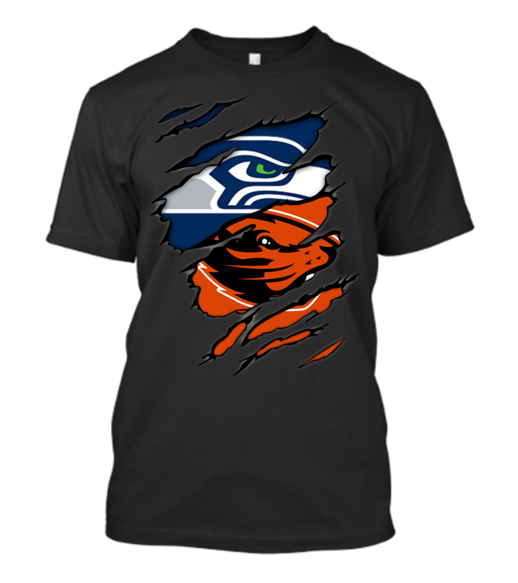 Seahawks Beavers Dual Team Spirit Torn Fusion T-Shirt