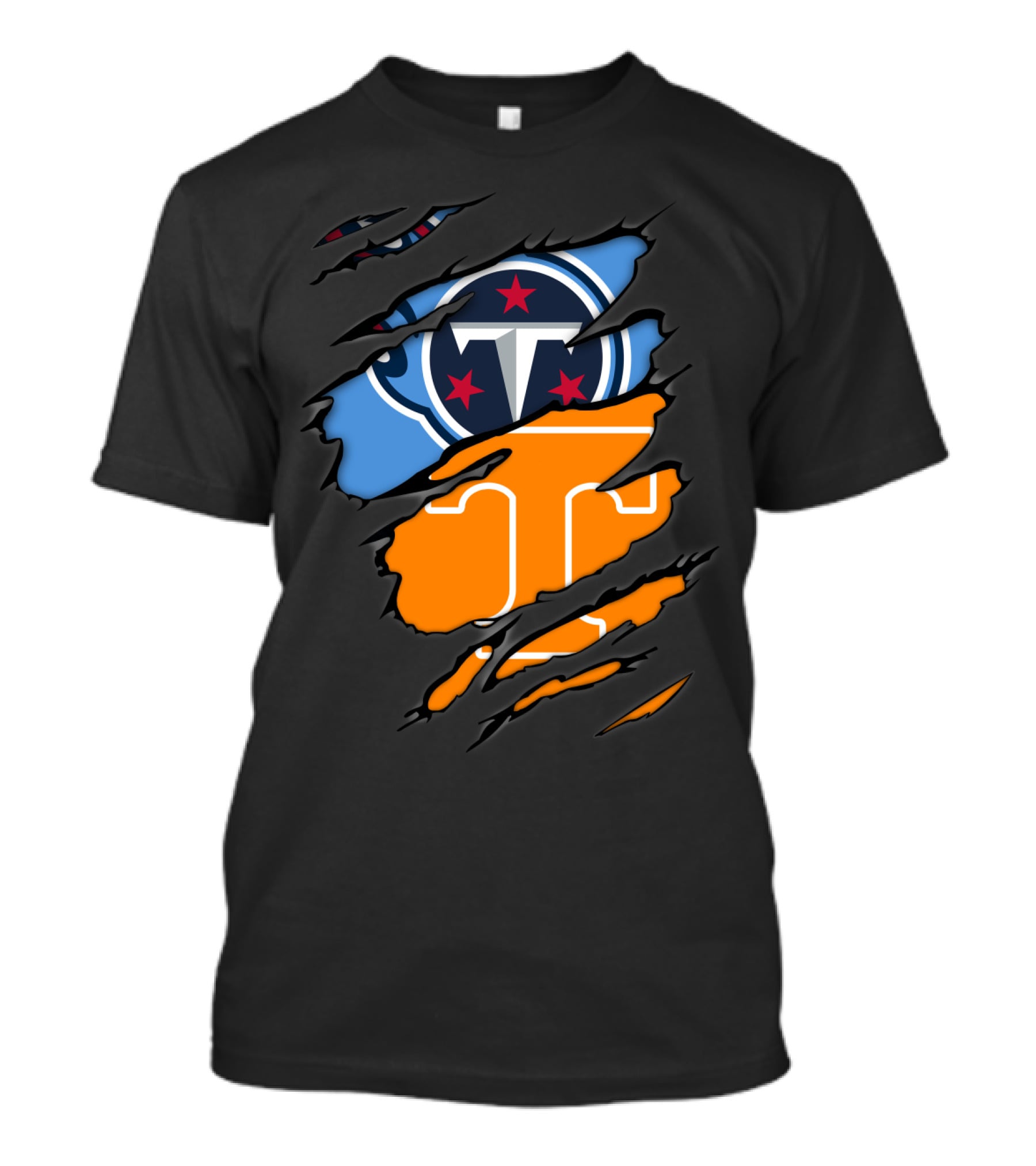 Tennessee Titans Volunteers Ripped Dual Logo Football Team Fan Gear T-Shirt