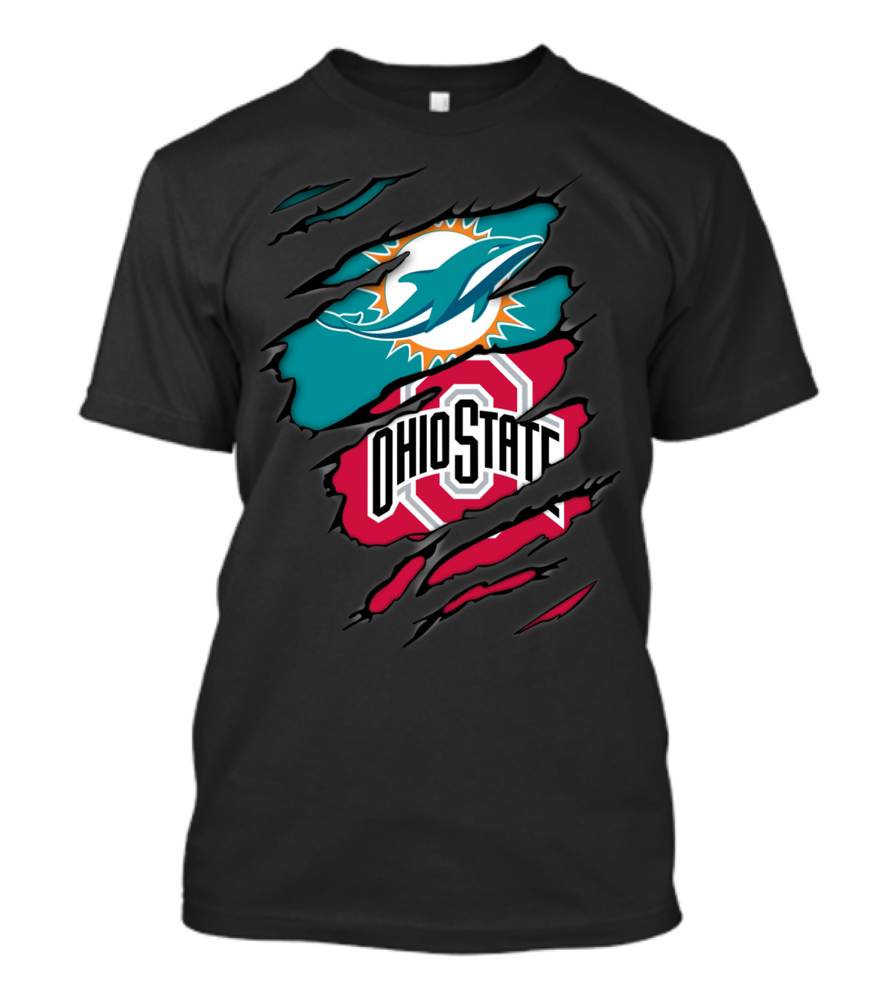 Miami Dolphins Ohio State Buckeyes Football Fan Crossover T-Shirt
