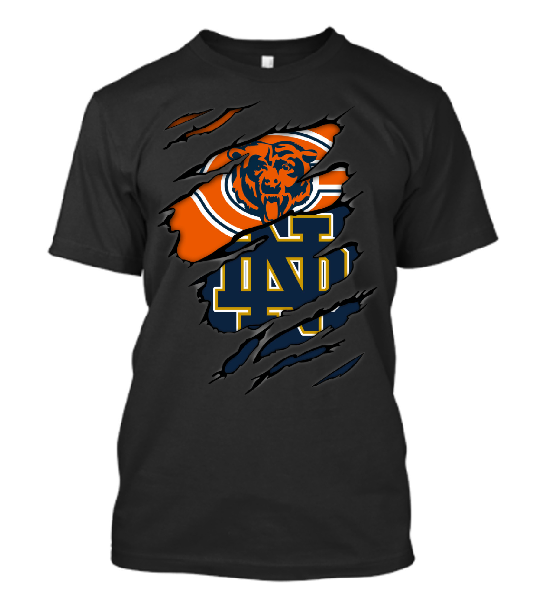 Chicago Bears Notre Dame Fighting Irish Logo Ripped Claw Marks T-Shirt