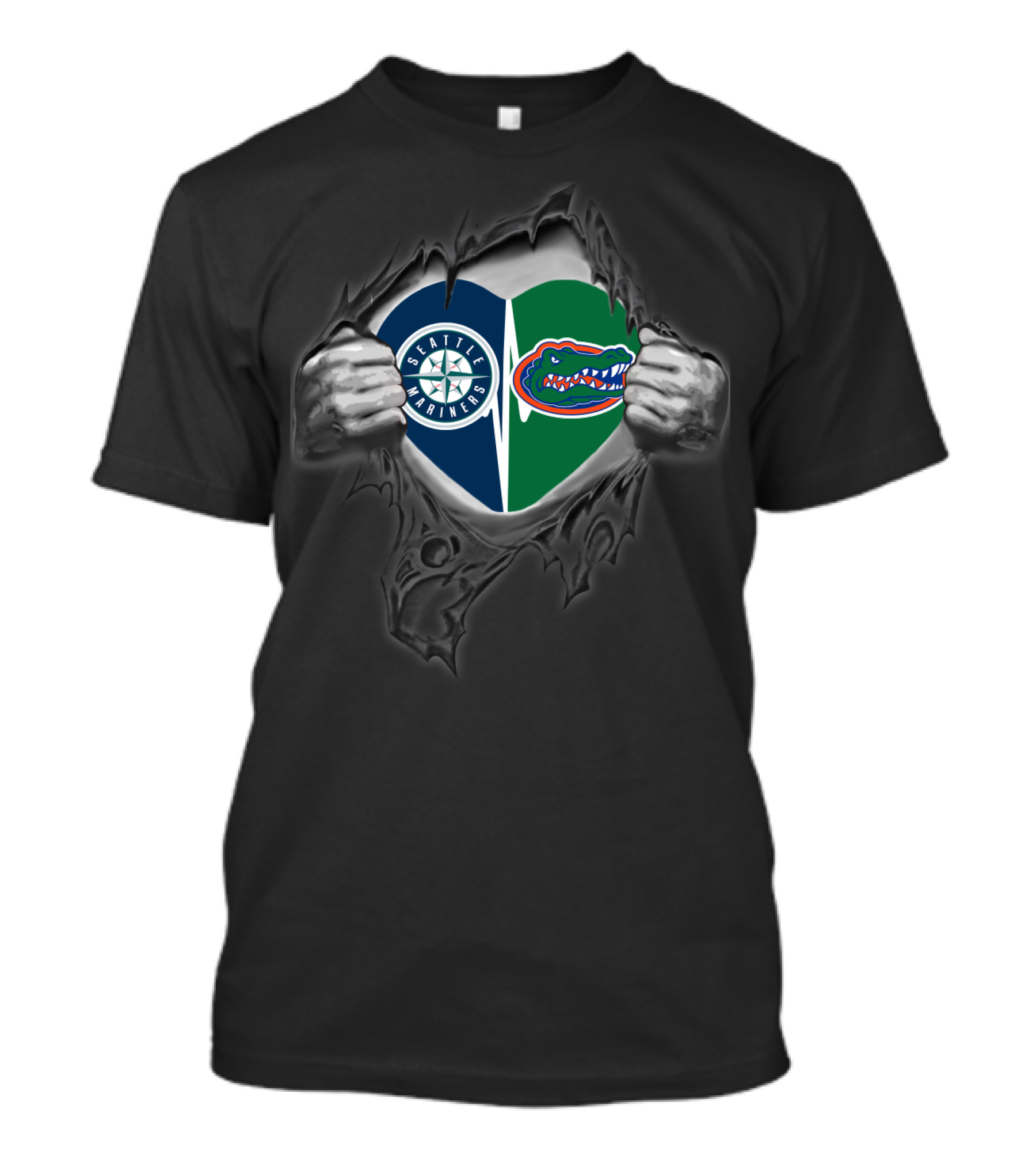 Seattle Mariners Florida Gators Heart Logos Peeking Hands T-Shirt