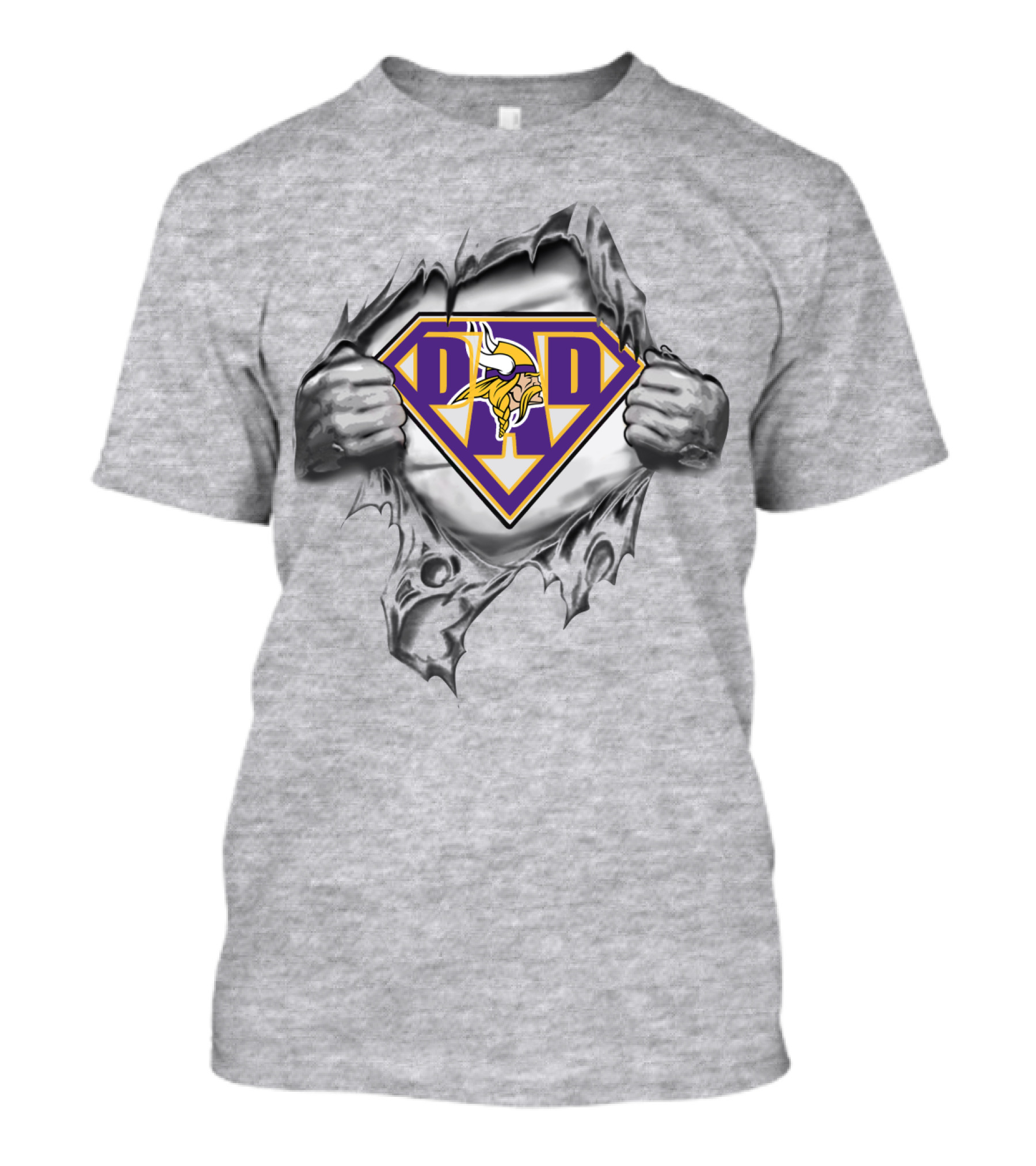 Super Logo Purple And Gold Vikings Hero With Torn T-Shirt