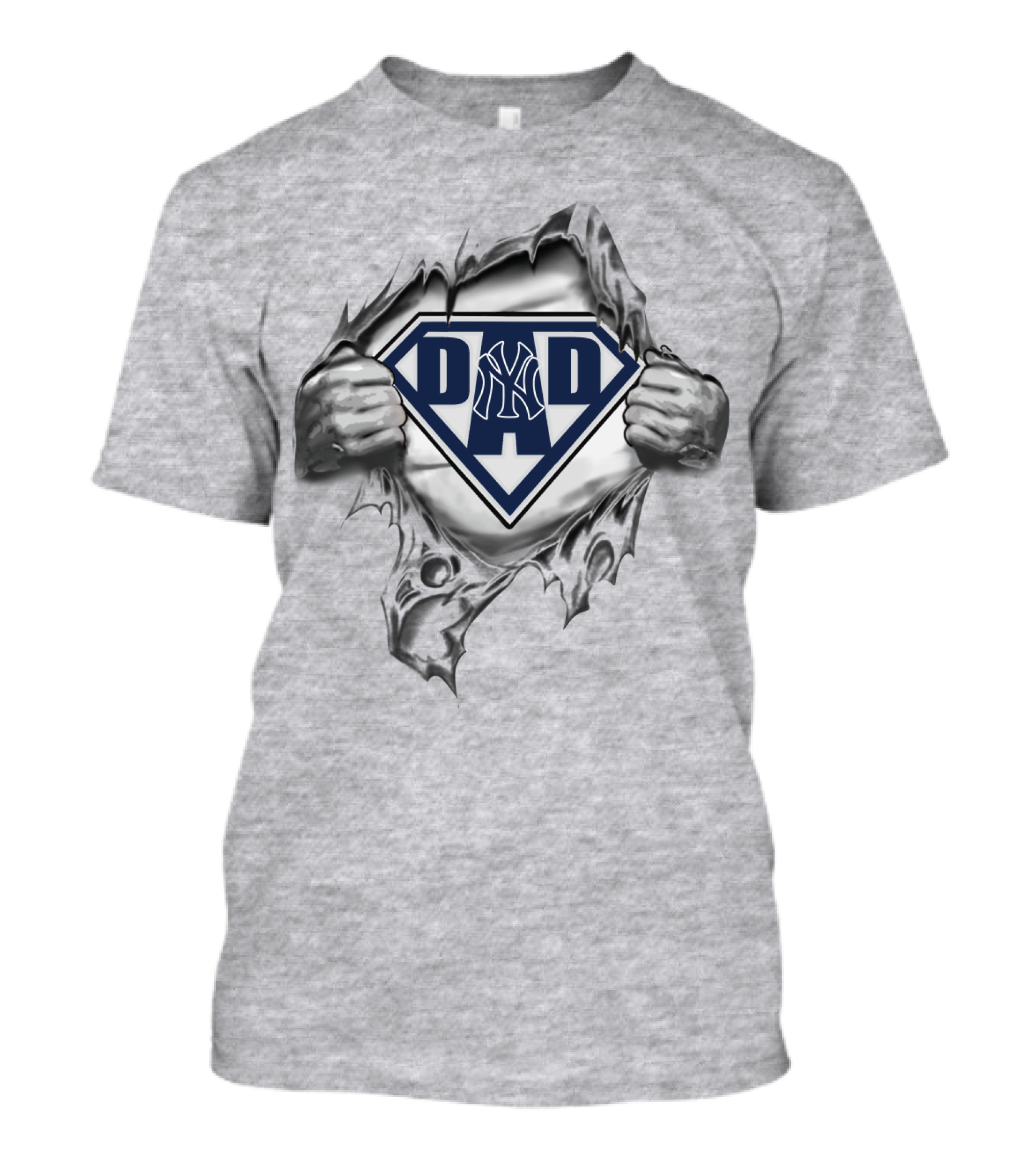 Yankees Dad Superman Logo Hands Ripping Open T-Shirt