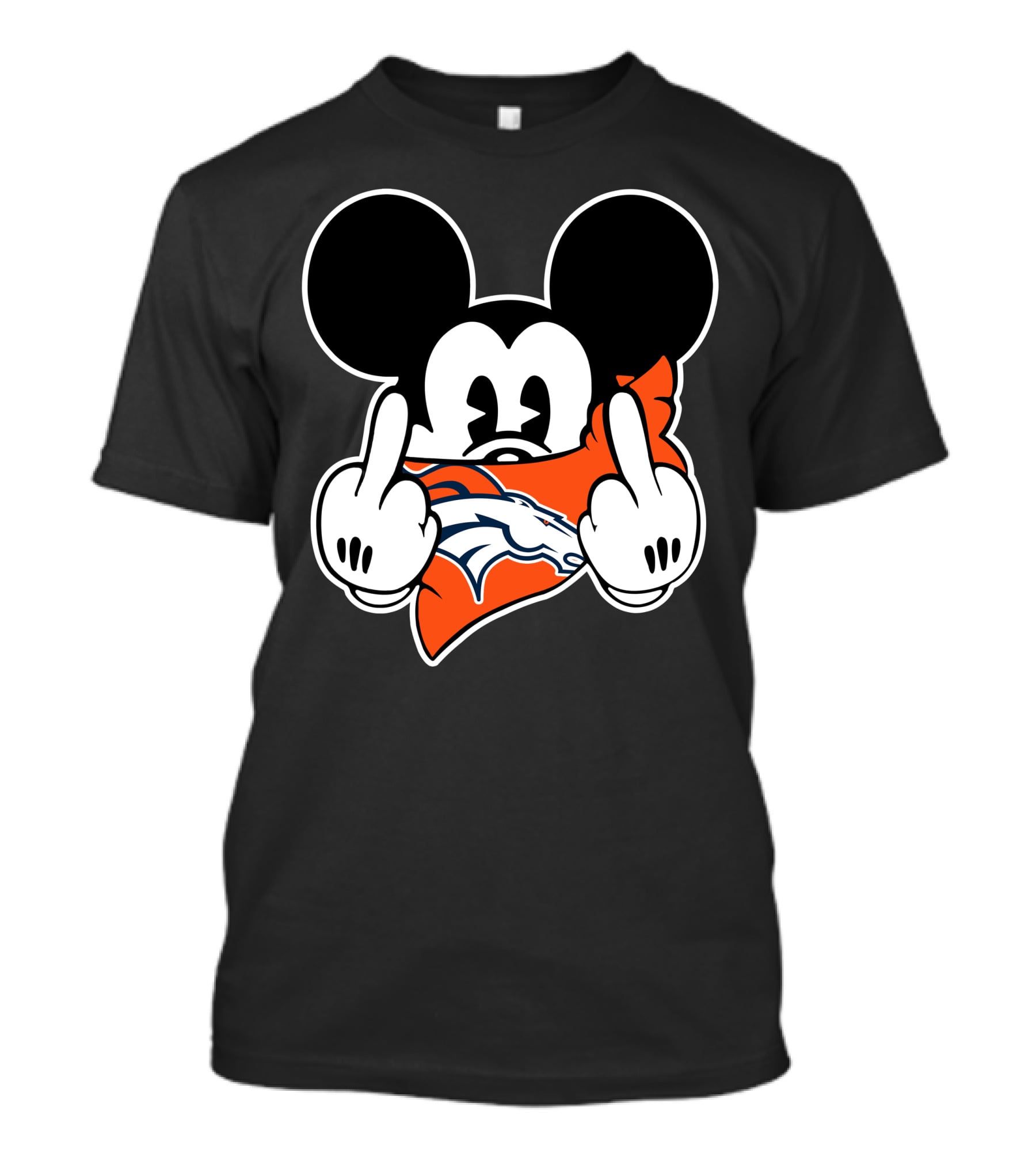 Mickey Mouse Double Gesture With Broncos Logo Bandana T-Shirt