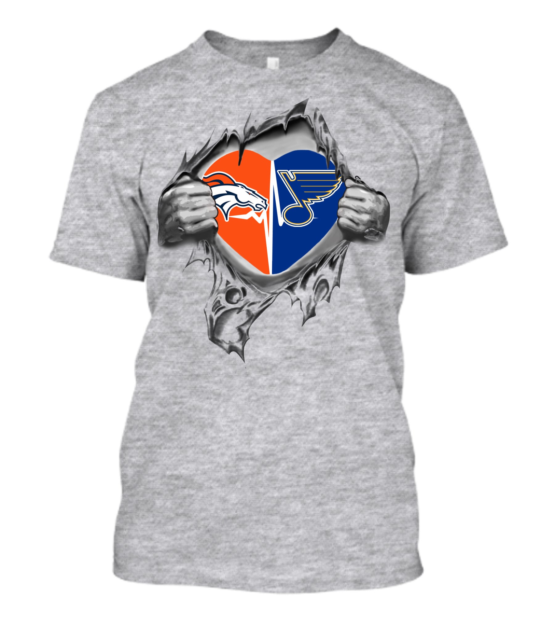 Broncos St. Louis Blues Heart Logo Combination T-Shirt